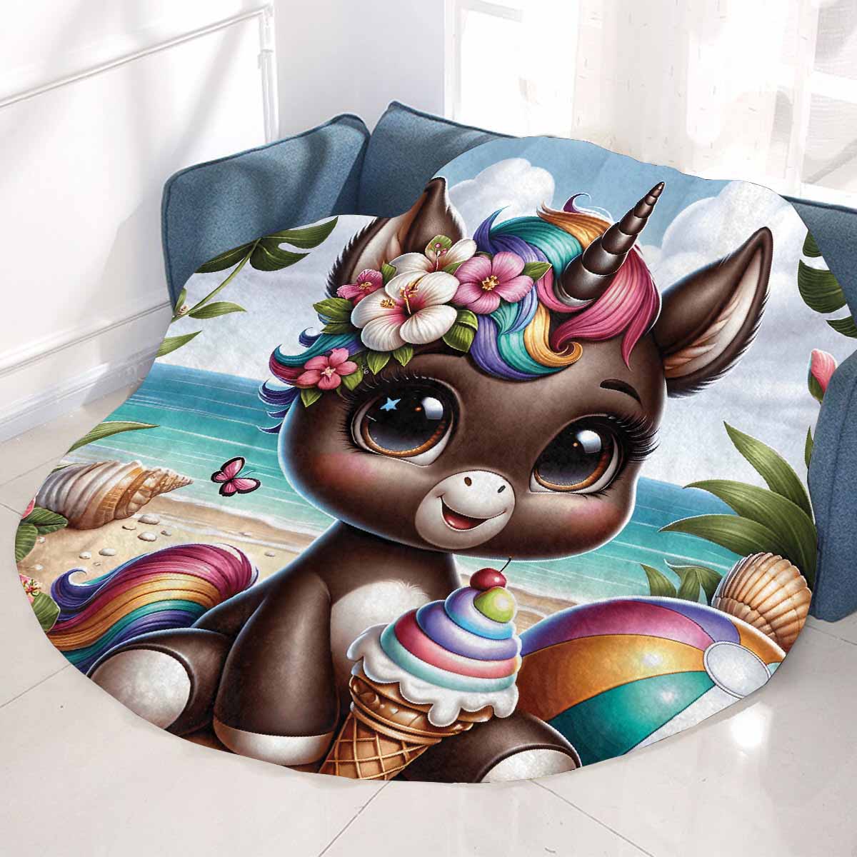 Unicorn_Awd35131 Circular Micro Fleece Blanket 47"