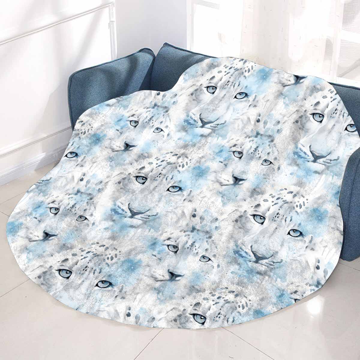White Leopard Circular Micro Fleece Blanket 60"