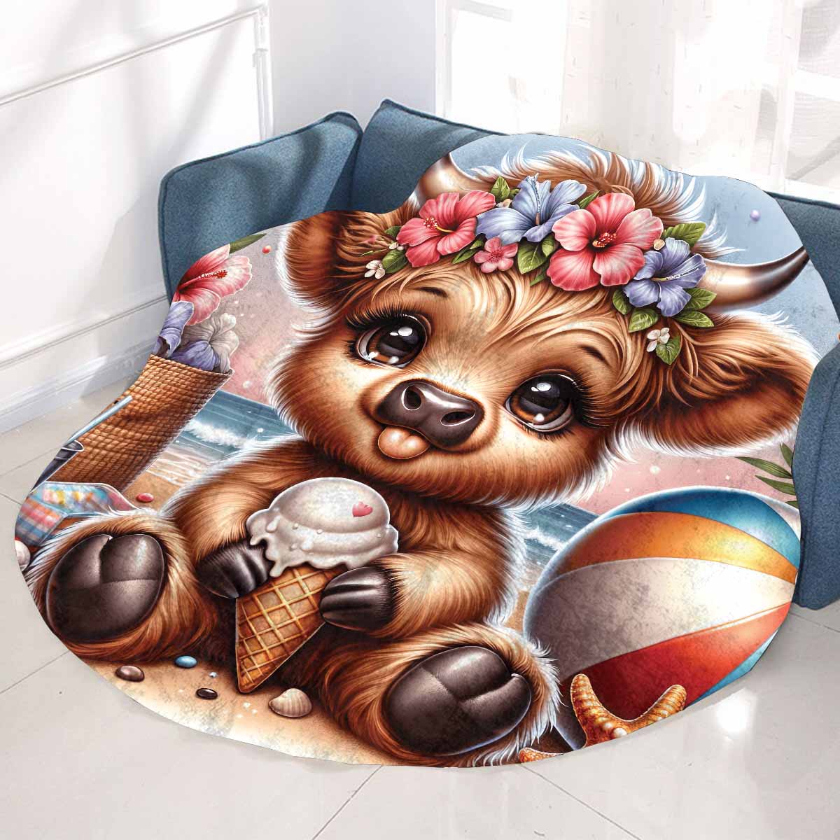 Highland Cow Awd35120 Circular Micro Fleece Blanket 60"
