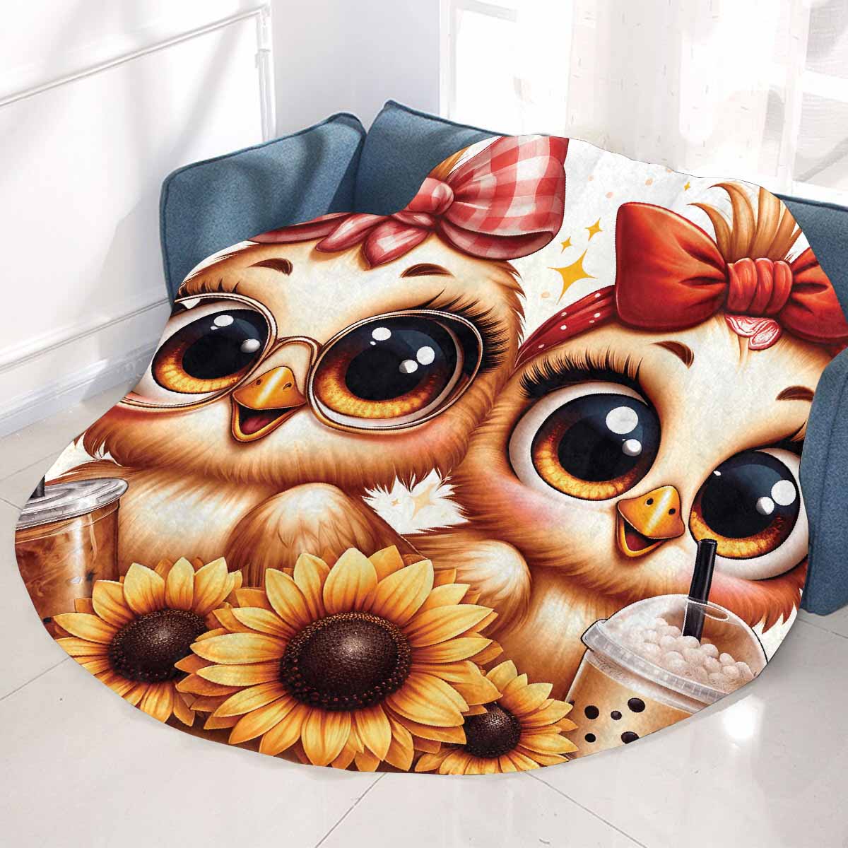 Chickens_Awd35175 Circular Micro Fleece Blanket 47"