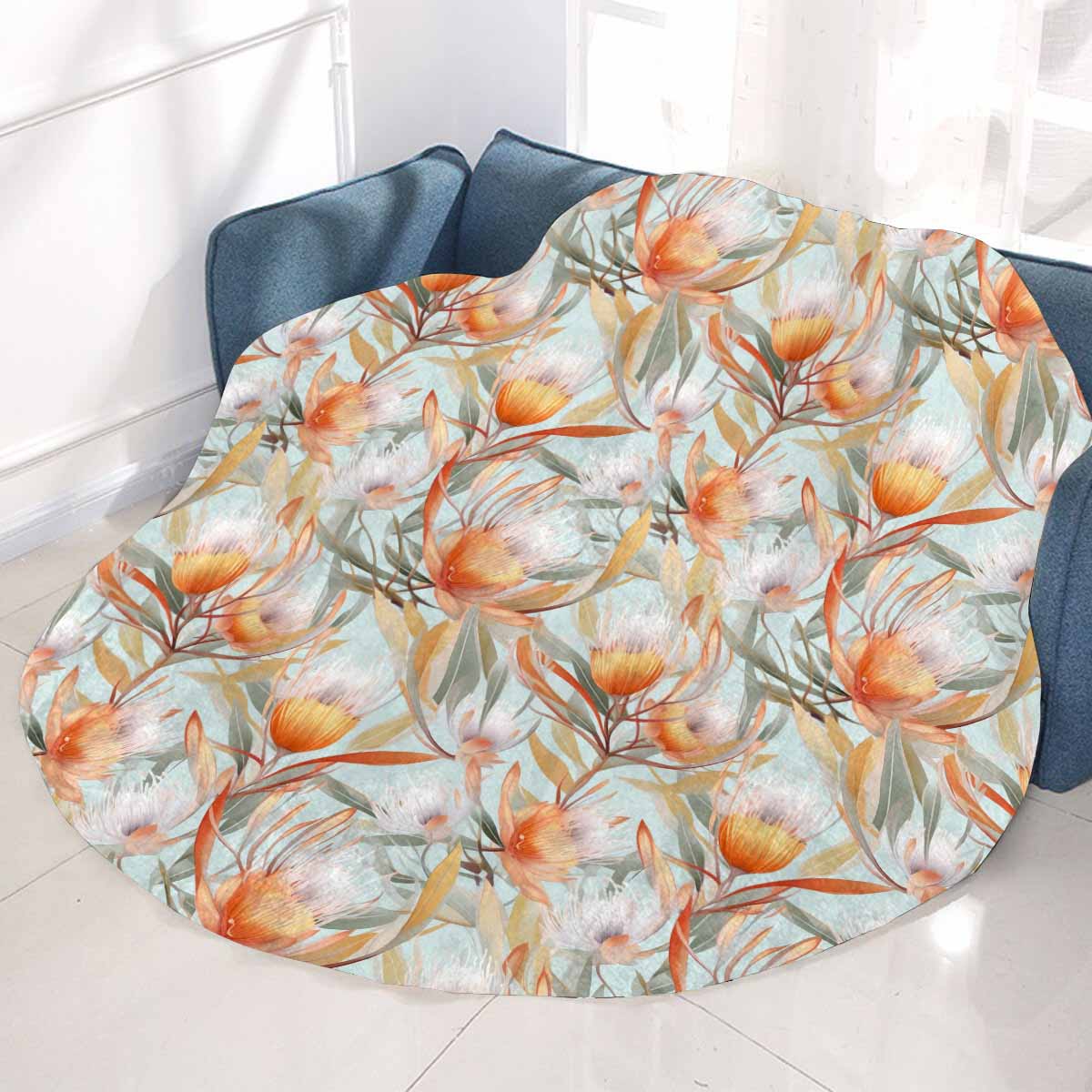 Australian Floral Green Circular Micro Fleece Blanket 47"