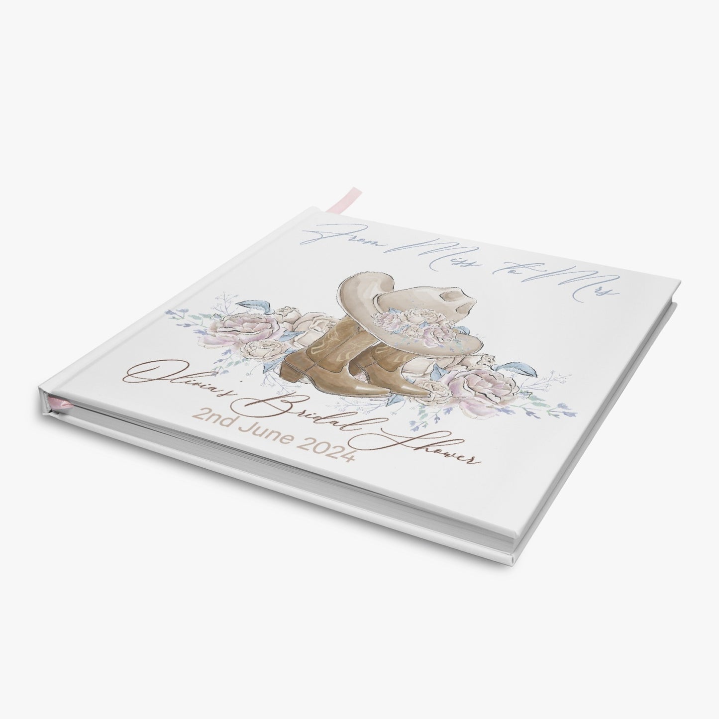 Square Bridal Shower Guest Book, Country and Western, Boots, Personalised