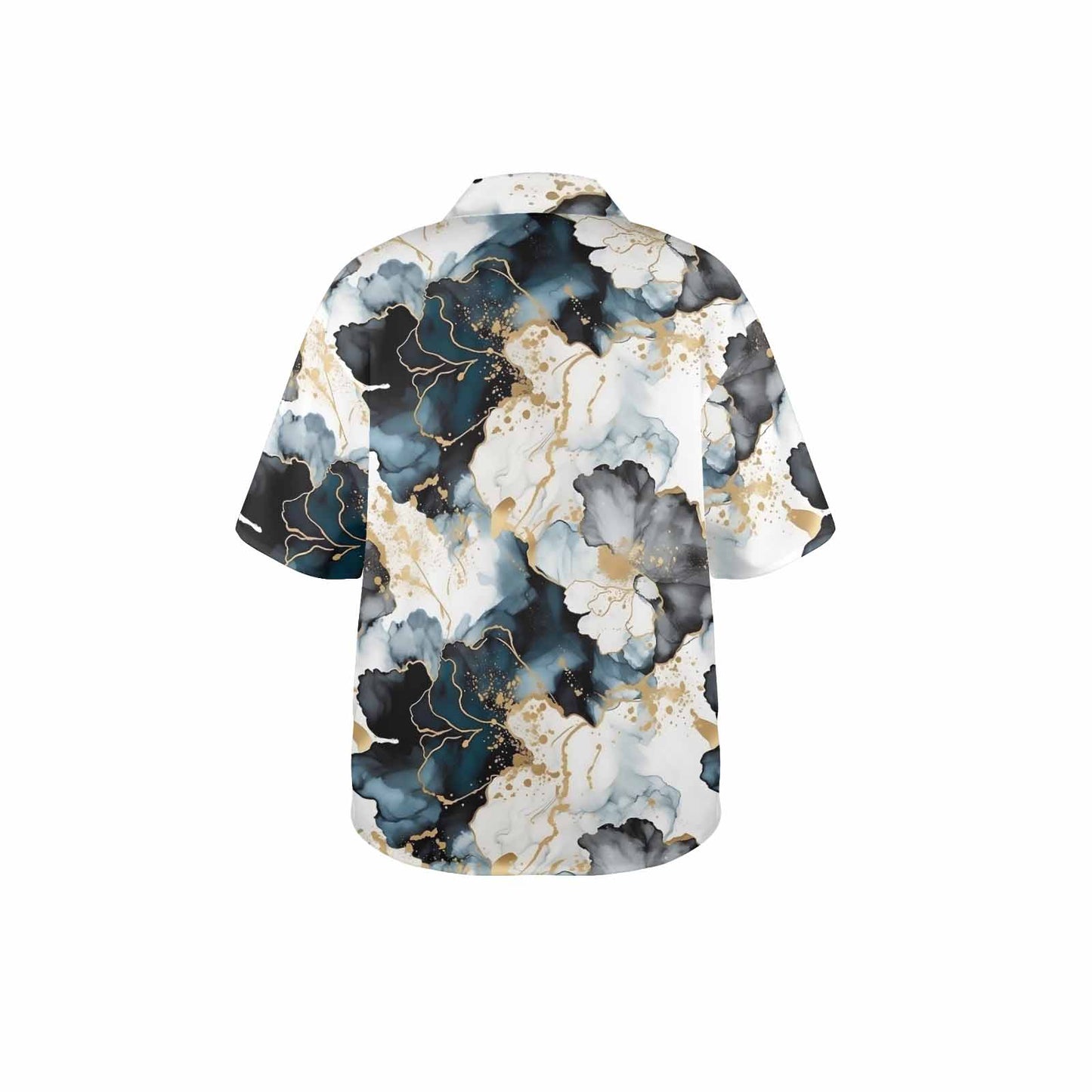 Black Ink Floral Women's Hawaiian Shirt