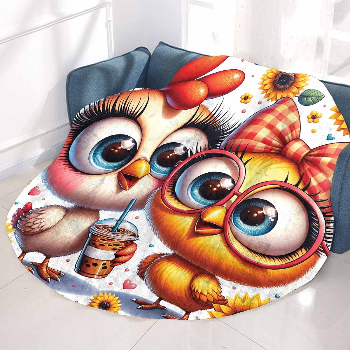 Chickens_Awd35163 Circular Micro Fleece Blanket 60"