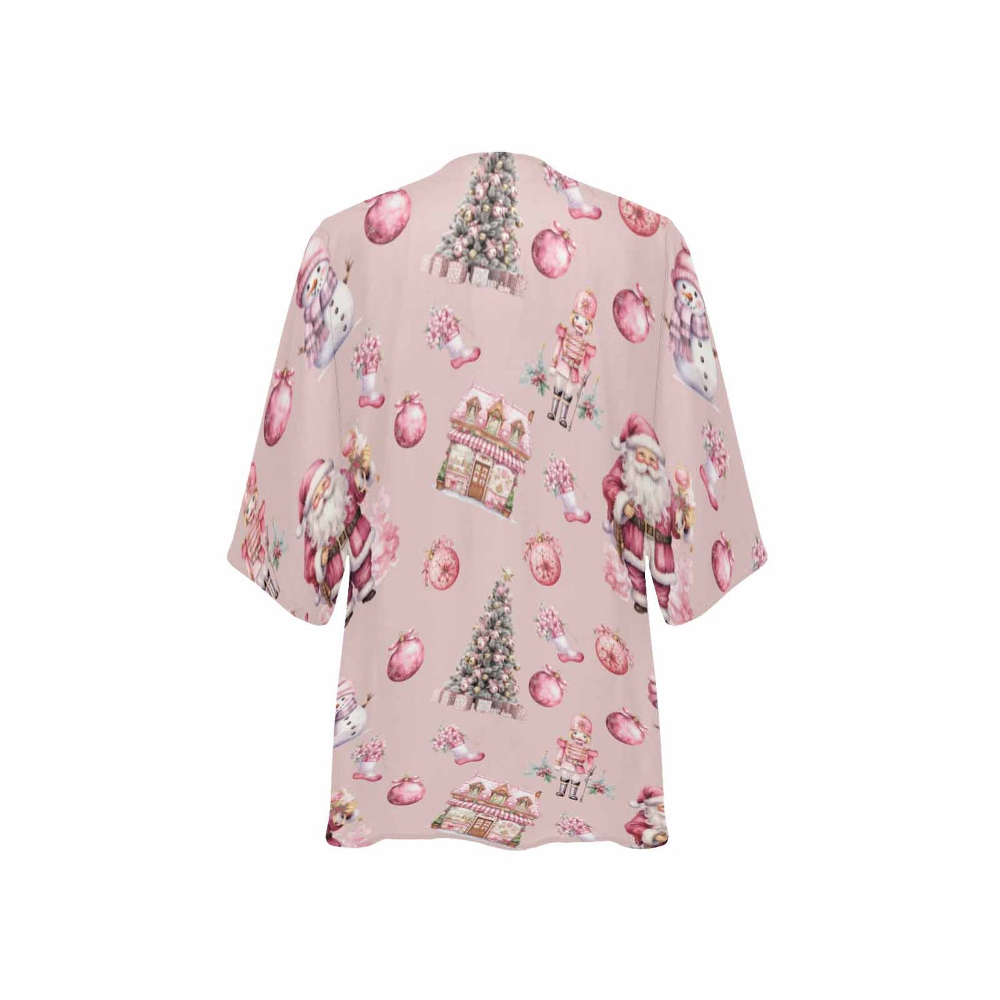 Pink Christmas Women's Kimono Chiffon Cover Up