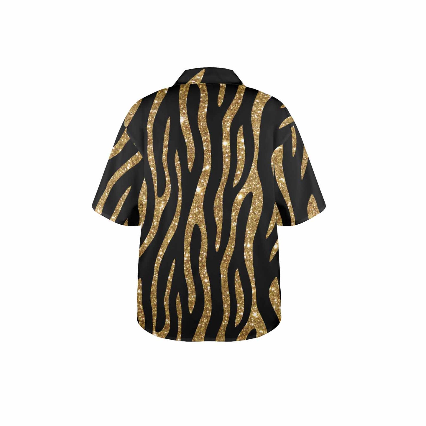 Black and Gold Glitter Leopard Print Women's Hawaiian Shirt
