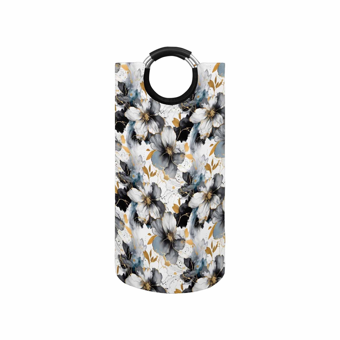 Black White and Gold Round Laundry Basket