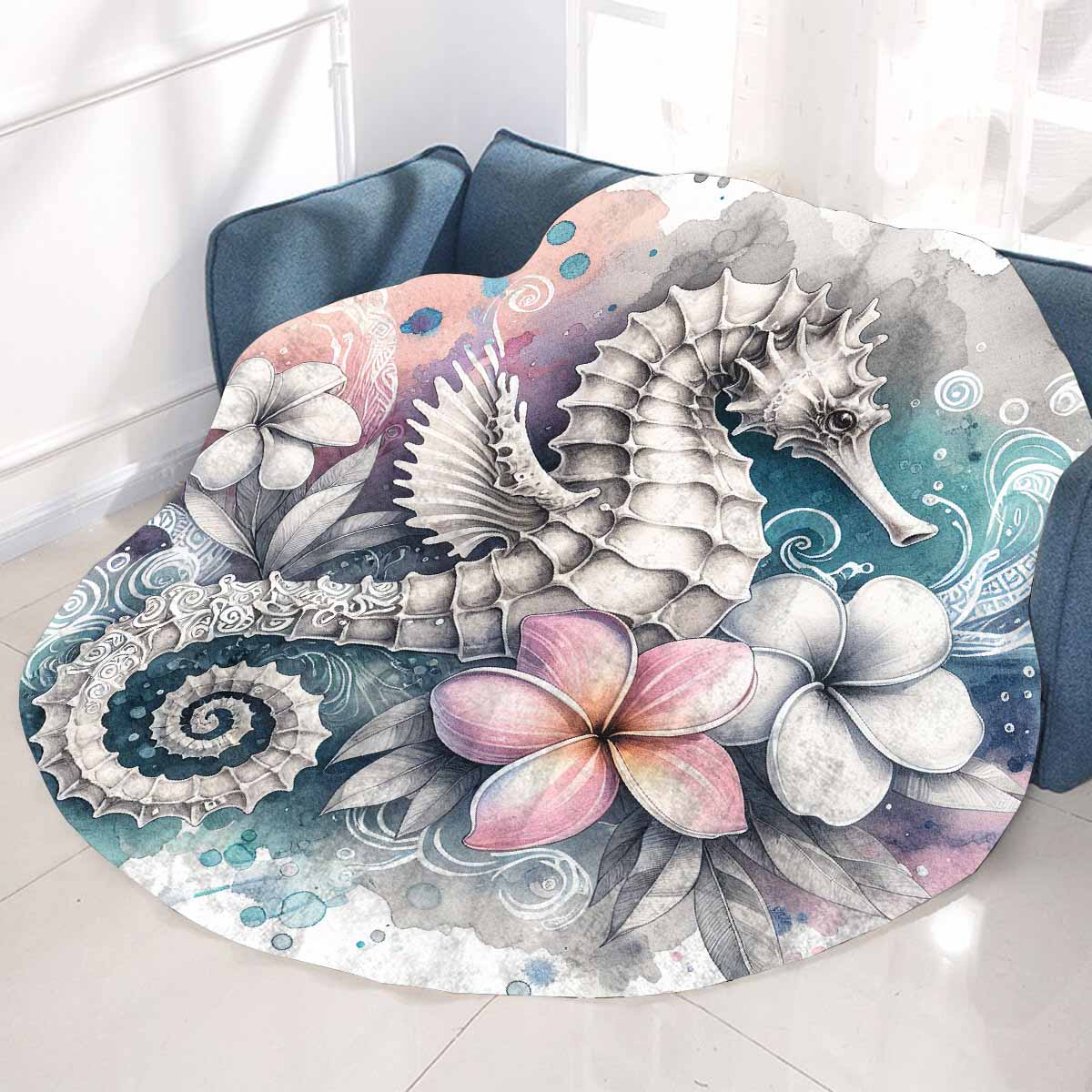 Sea_Animals_Seahorse_Awd351109 Circular Micro Fleece Blanket 60"