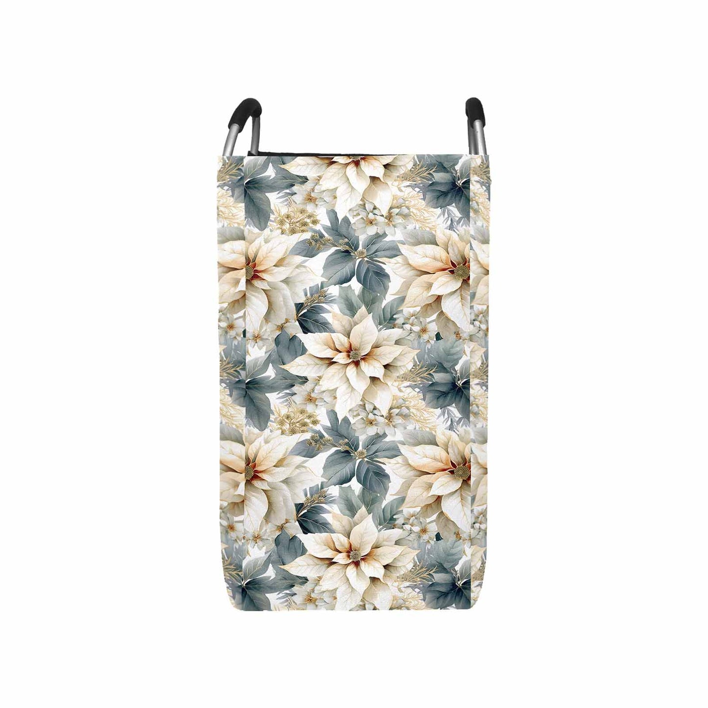 Cream Poinsettia Square Laundry Basket