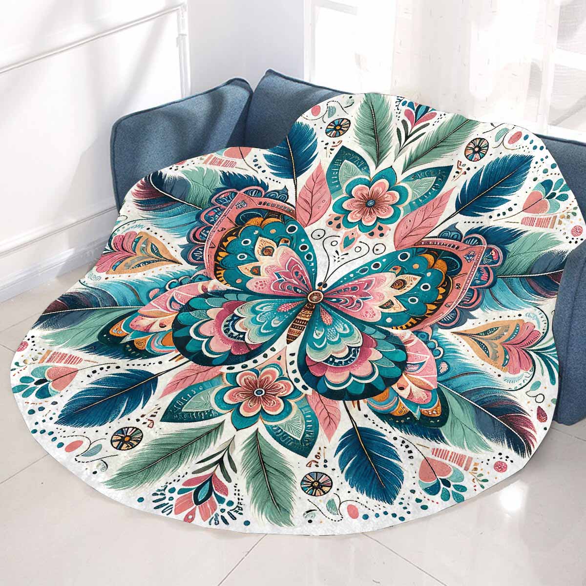 Mandella_Butterfly_Awd35154 Circular Micro Fleece Blanket 47"
