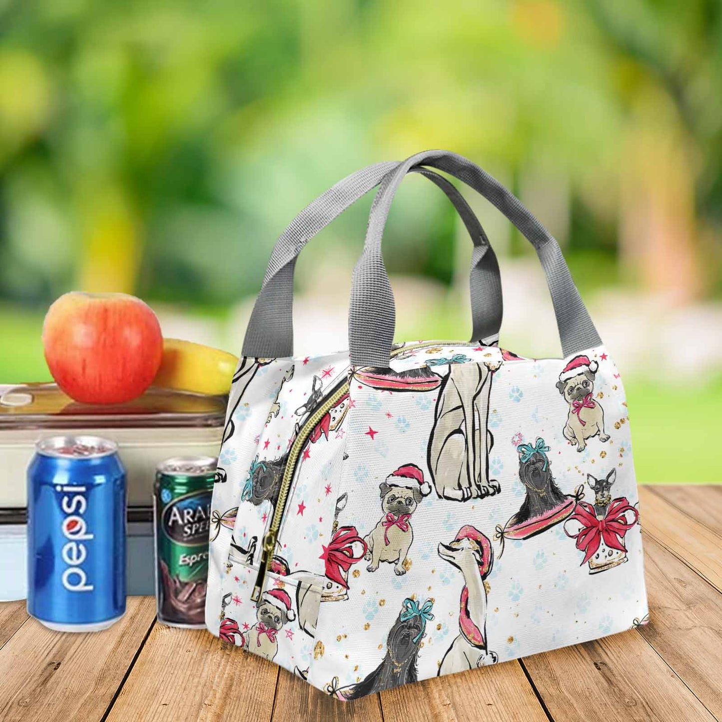 Dog Christmas Portable Lunch Bag-Grey Handle