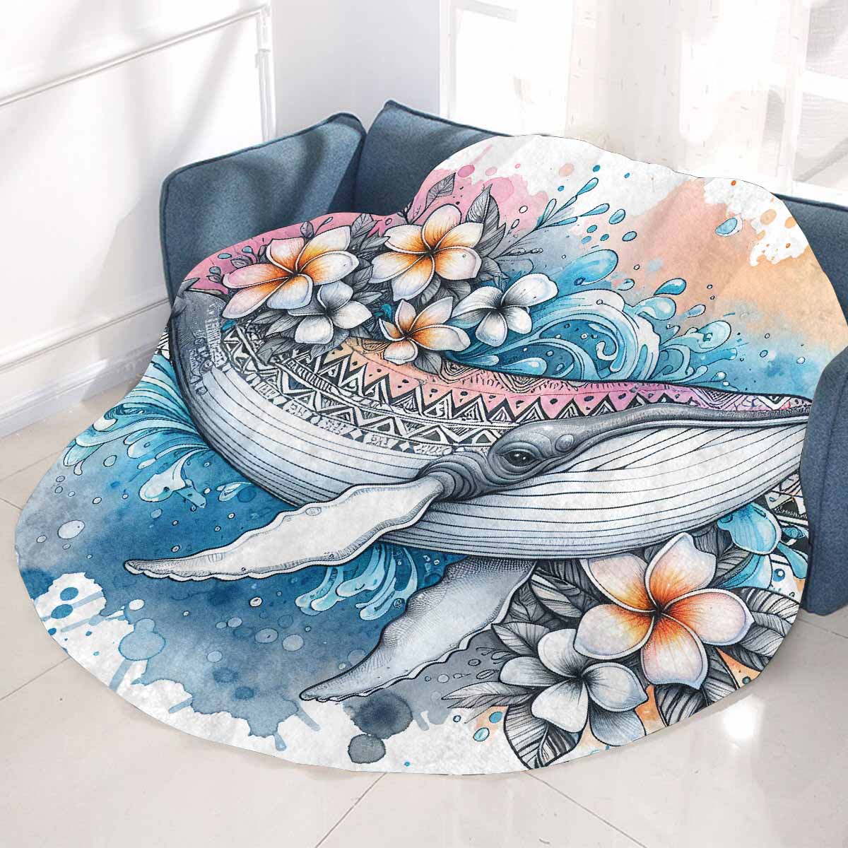Sea_Animals_Whale_Awd35197 Circular Micro Fleece Blanket 47"