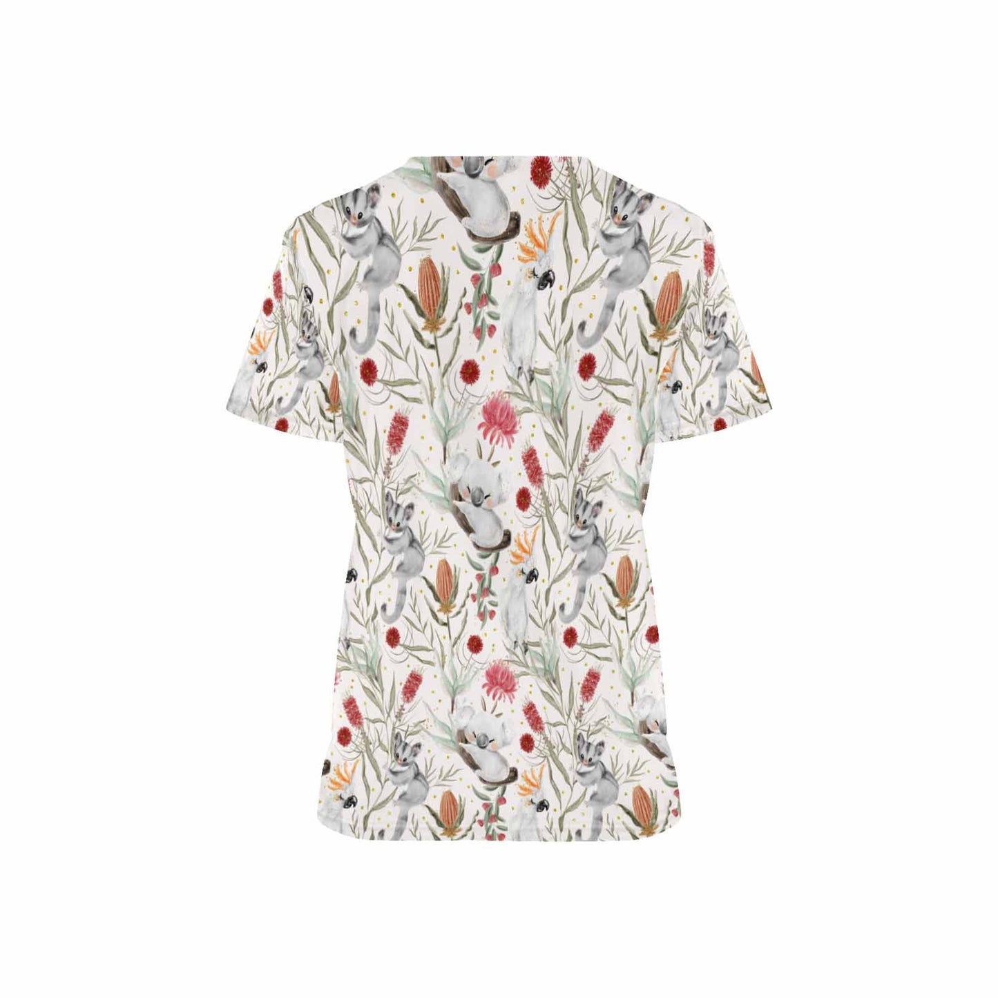 Australian Animals Koala and Sugar Glider Women's V Neck Scrub Top Nurse Uniform with Deep Front Pockets