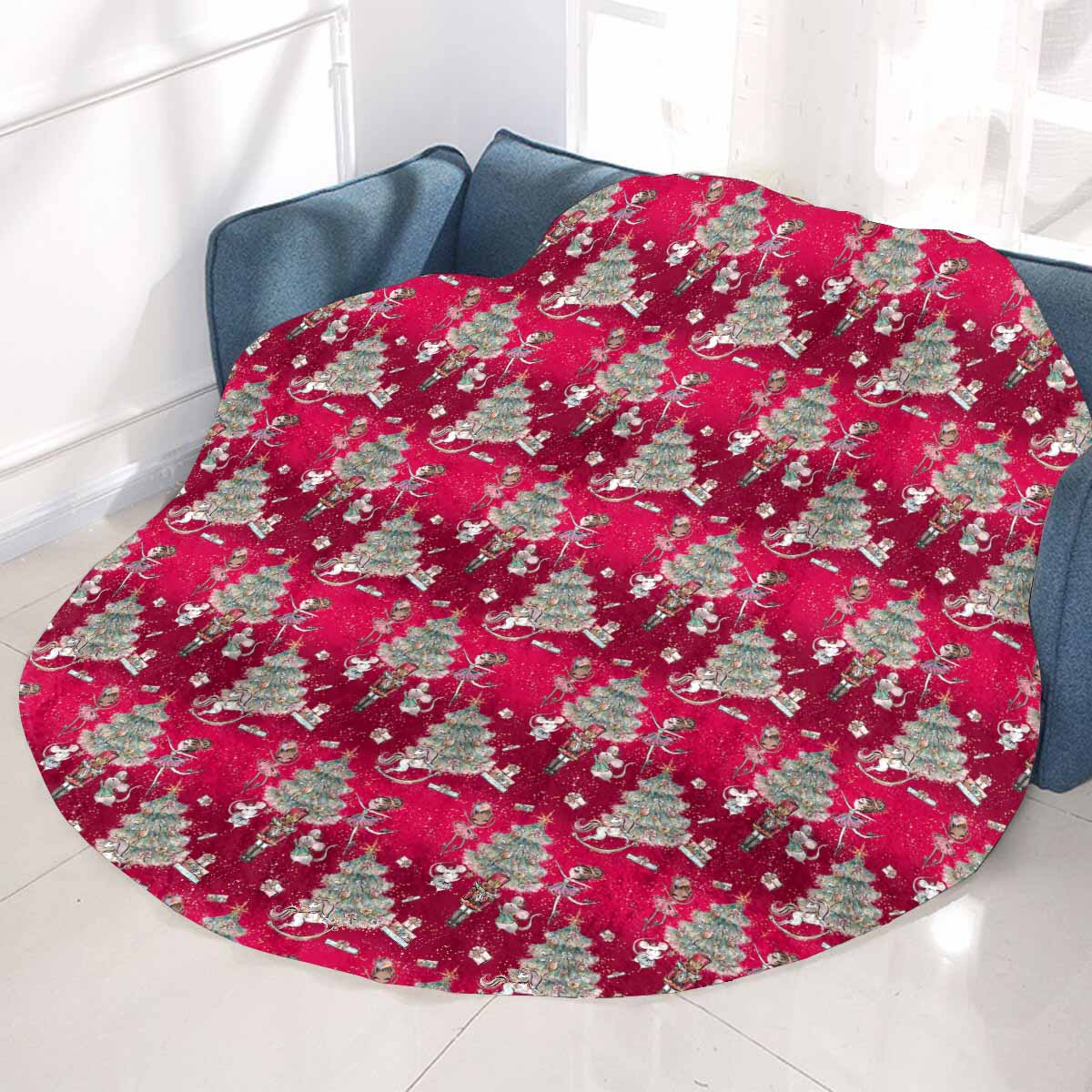 Red Christmas 50 Circular Micro Fleece Blanket 60"