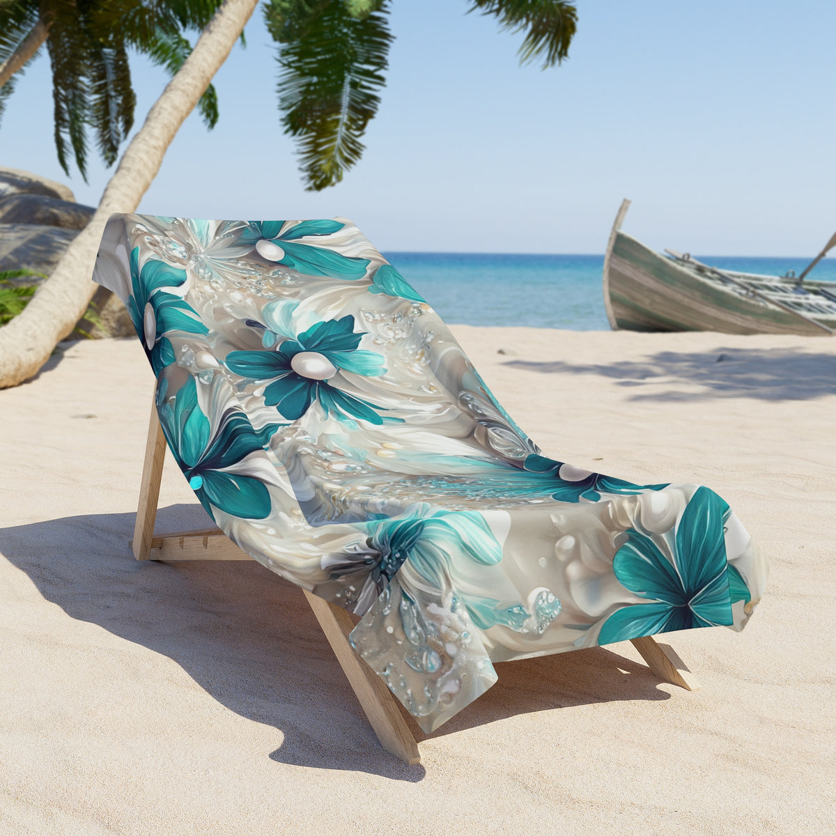 Beach Towel, Turquoise Floral, Polycotton Towel, 2 sizes Available
