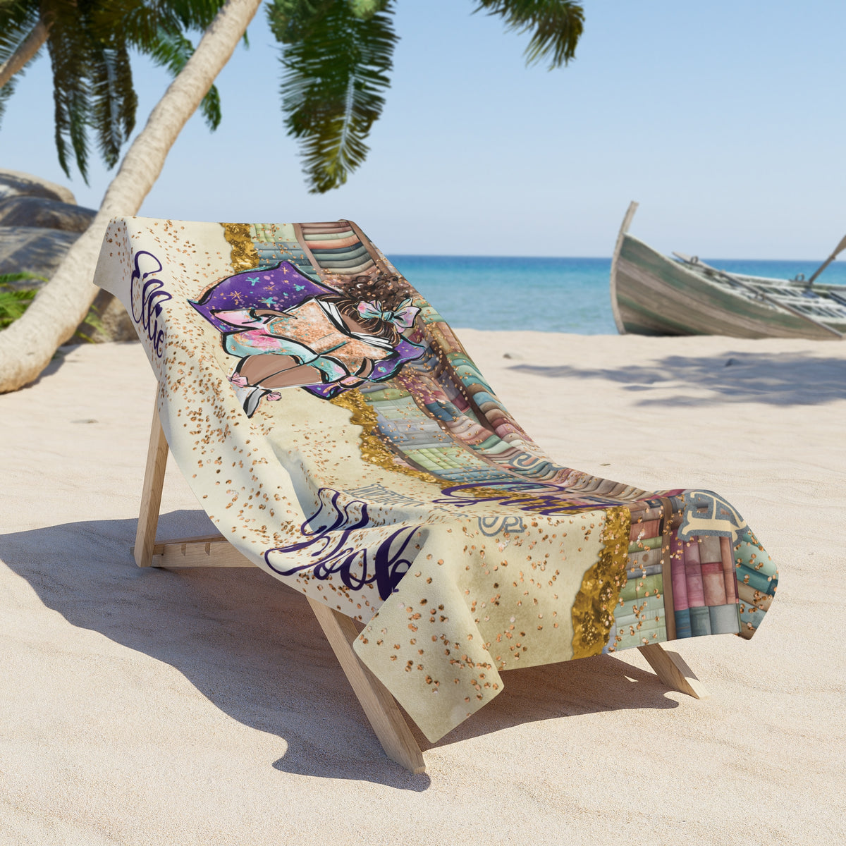 Beach Towel, Just a Girl who Loves Books, Dark Skin, Polycotton Towel, 2 sizes Available