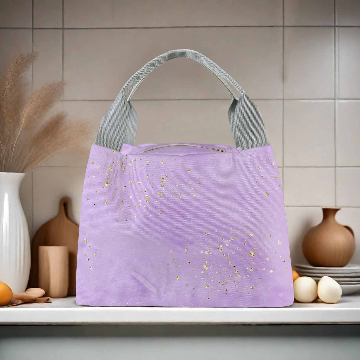 Purple Portable Lunch Bag-Grey Handle