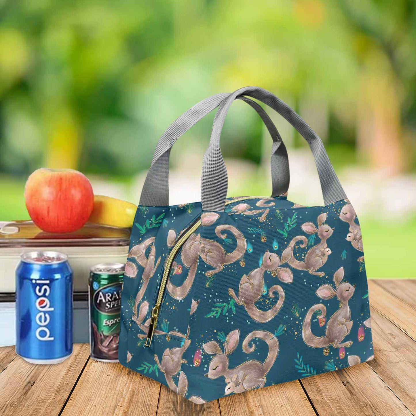Australian Kangaroos Blue Portable Lunch Bag-Grey Handle