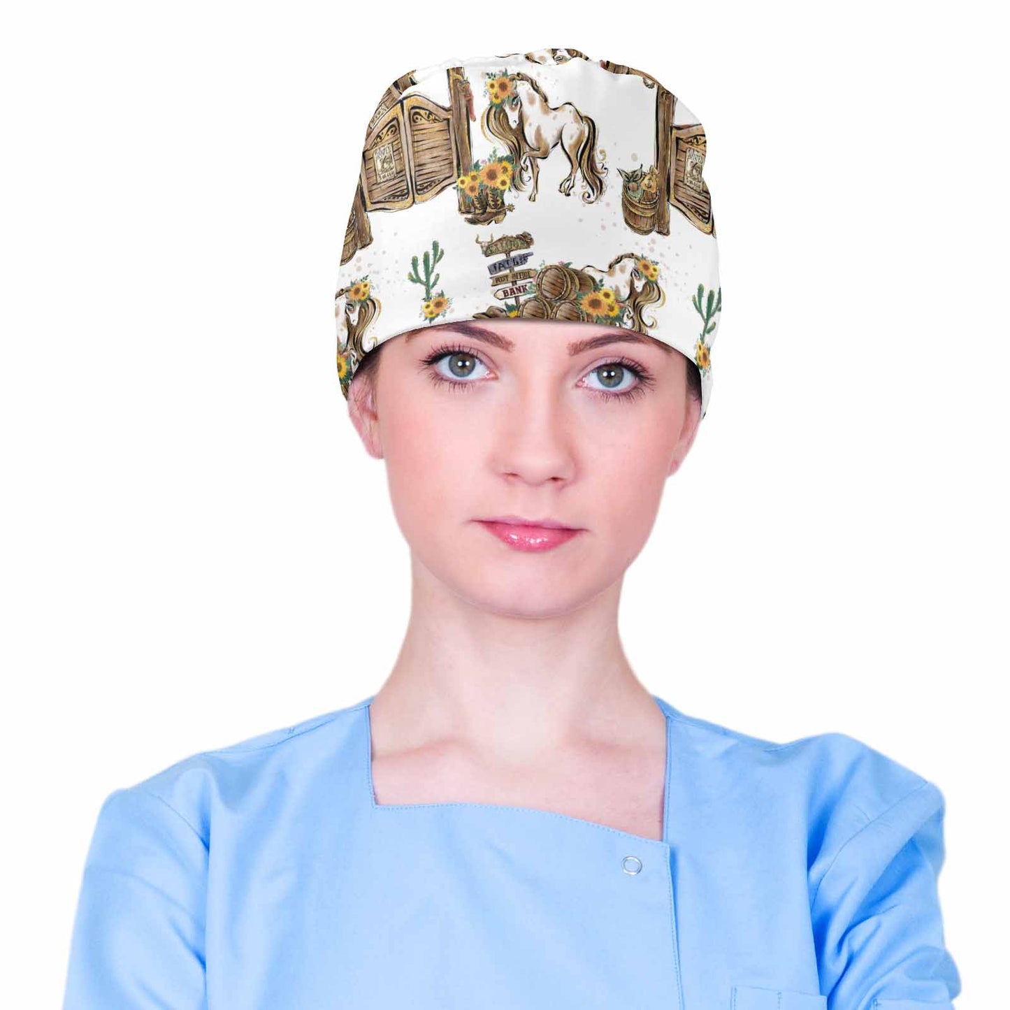 White Western Scrub Cap