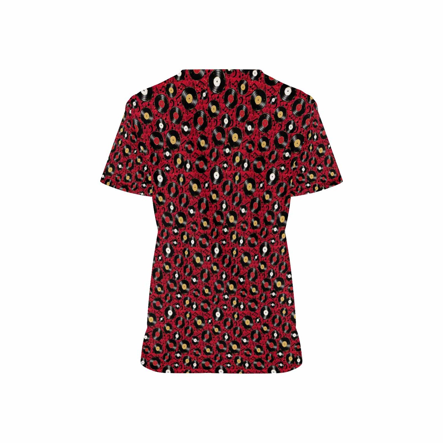 Red Music Records Women's V Neck Scrub Top Nurse Uniform with Deep Front Pockets
