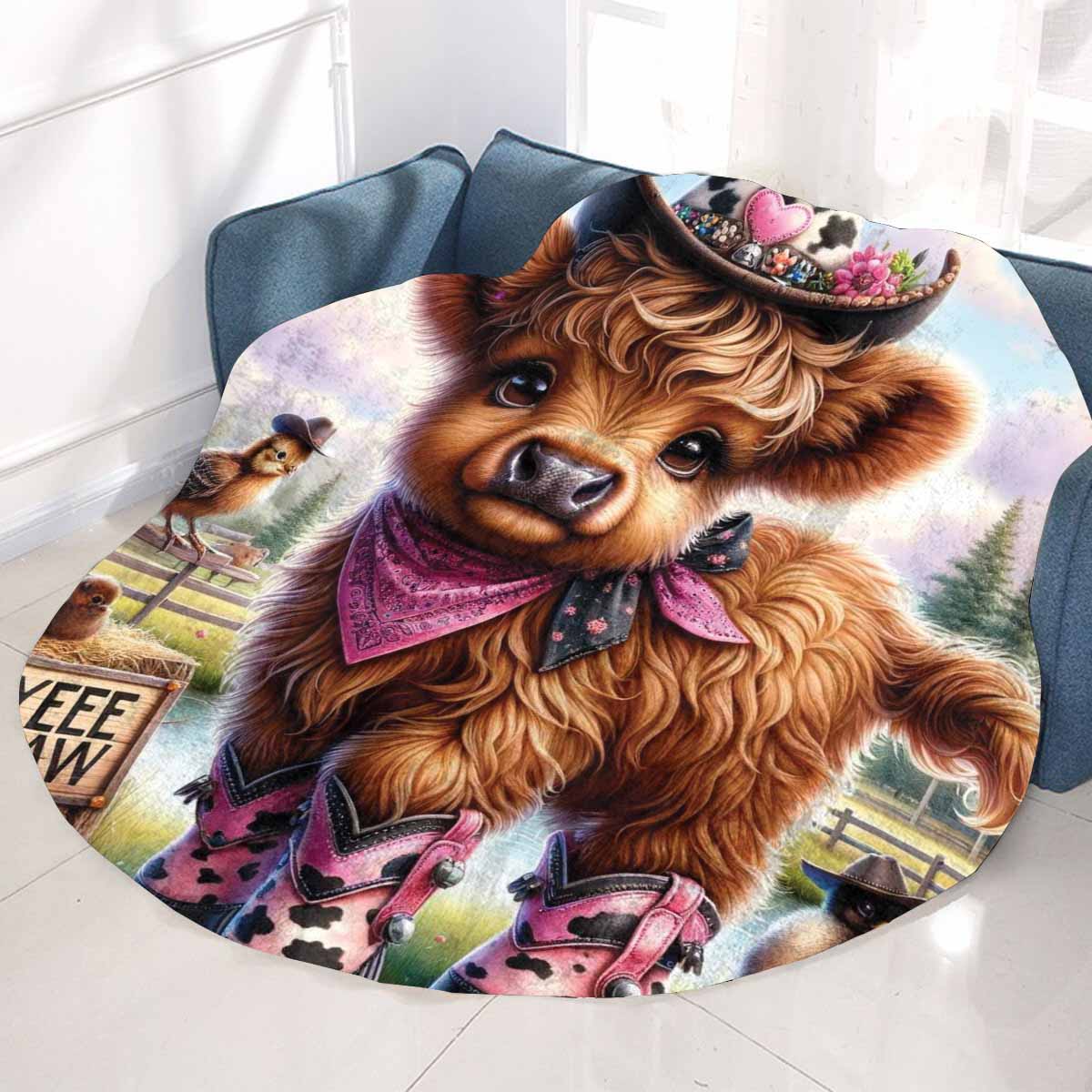 Higland Cow Awd1417 Circular Micro Fleece Blanket 60"