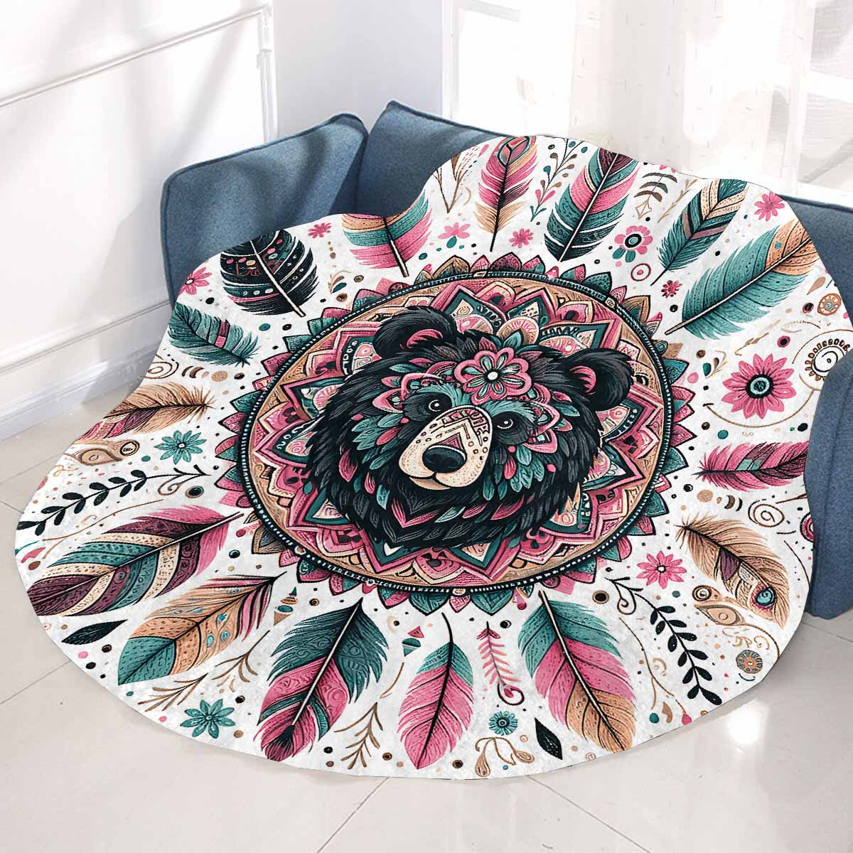 Mandella_Bear_Awd35144 Circular Micro Fleece Blanket 47"