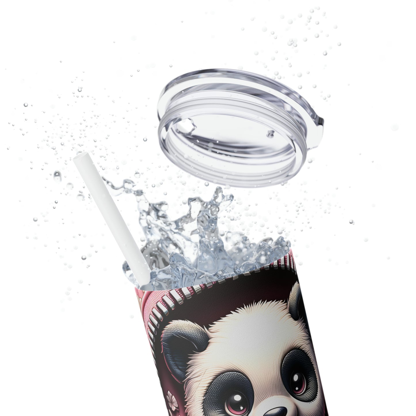 Skinny Tumbler with Straw, 20oz, Panda, Valentines Day