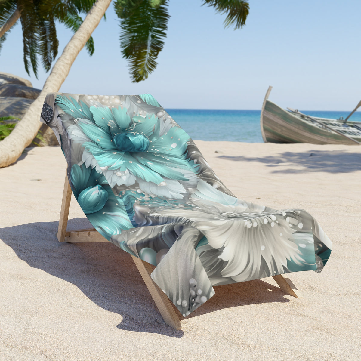 Beach Towel, Turquoise Floral, Polycotton Towel, 2 sizes Available