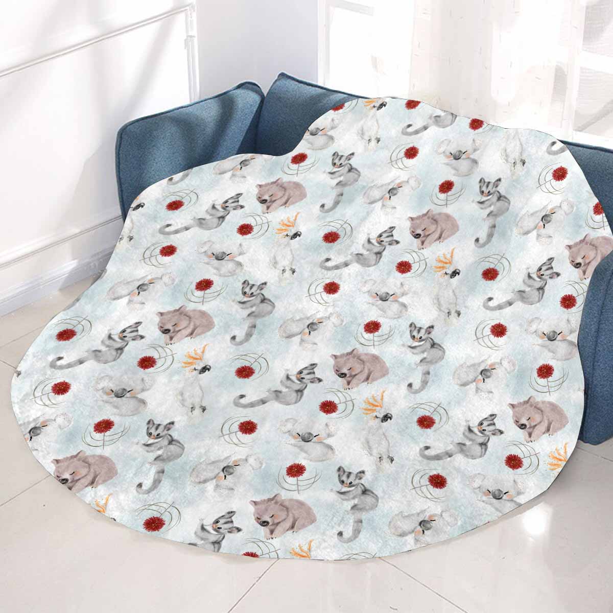 Australian Animals Koala, Sugar Glider, Wombat Circular Micro Fleece Blanket 47"