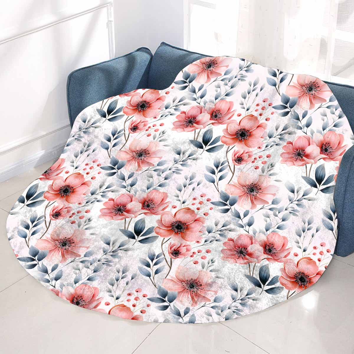 Apricot and Grey Floral Circular Micro Fleece Blanket 60"