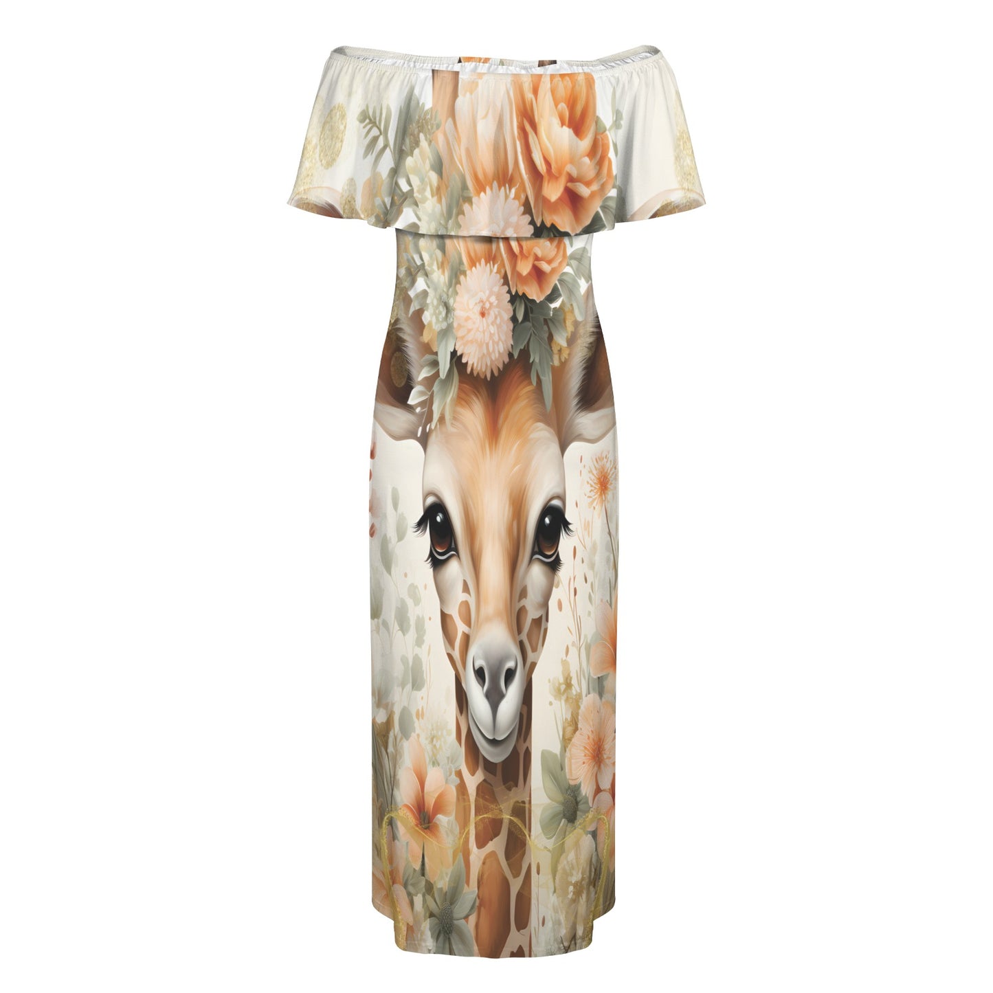 Giraffe awd422 Women's Off Shoulder Ruffle Boat Neck Dress (Model D71)