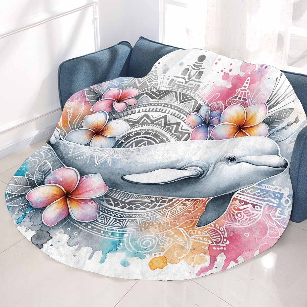 Sea_Animals_Dolphin_Awd351112 Circular Micro Fleece Blanket 47"