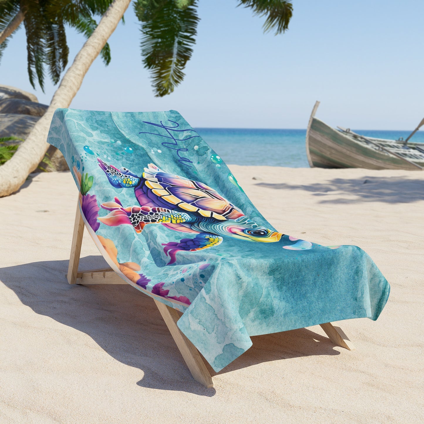 Personalised Beach Towel, Turtle, Polycotton Towel, 2 sizes Available