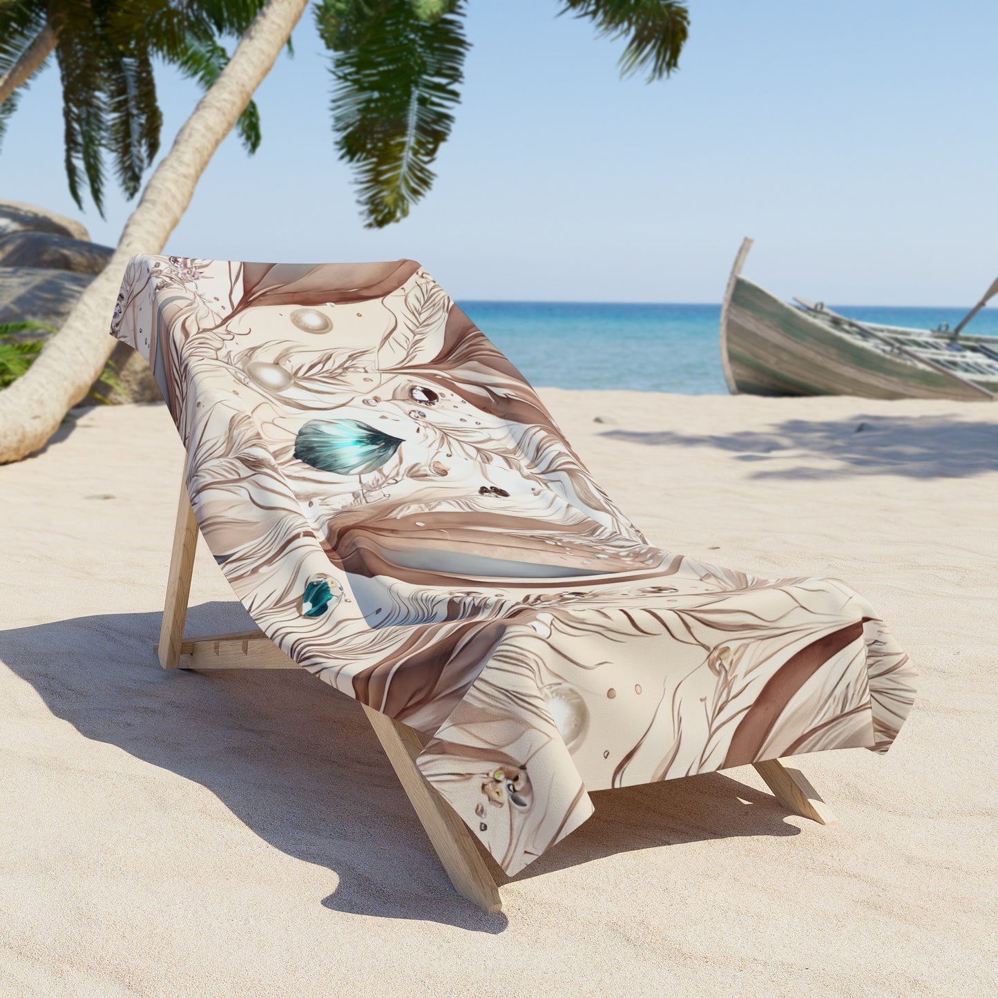 Beach Towel, Beige Floral, Polycotton Towel, 2 sizes Available