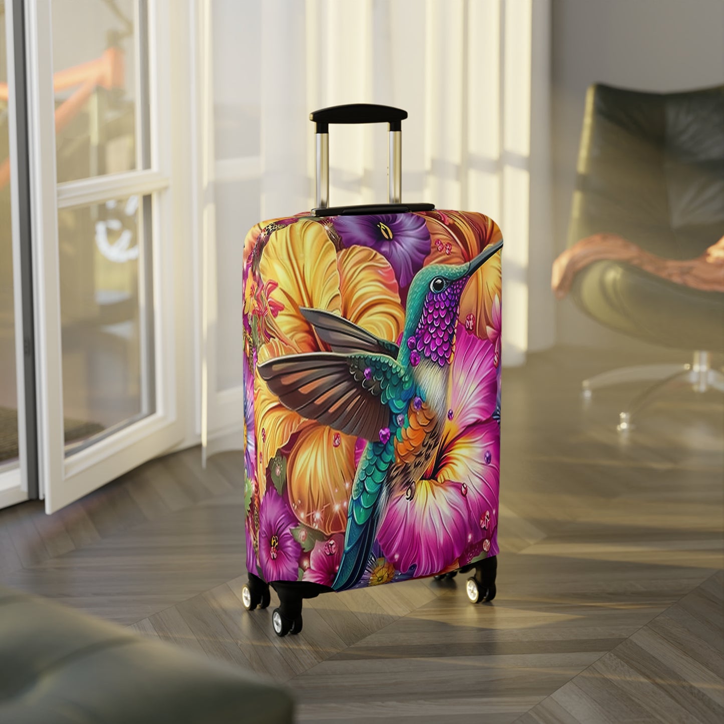 Luggage Cover, Floral Hummingbird, awd-3098