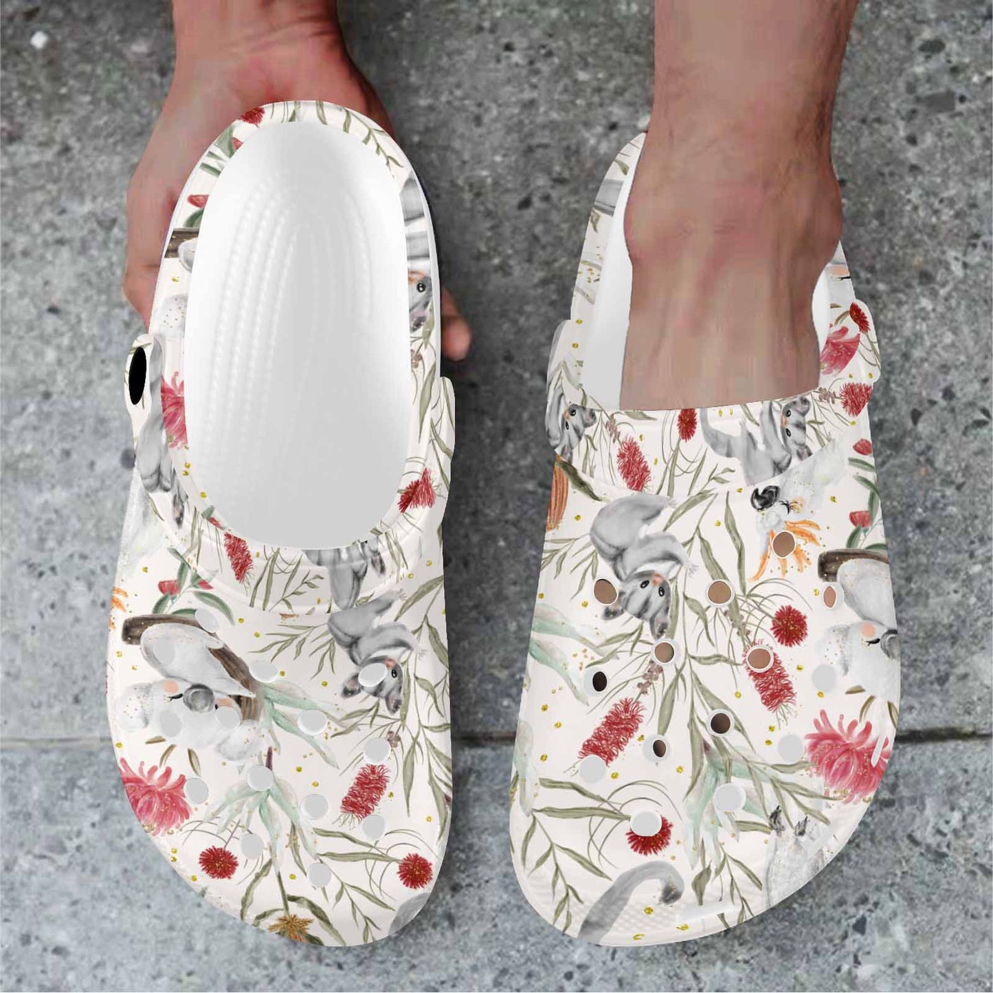 Australian Animals, Koala Cockatoo and Sugar Glider Custom Print Adults Clogs