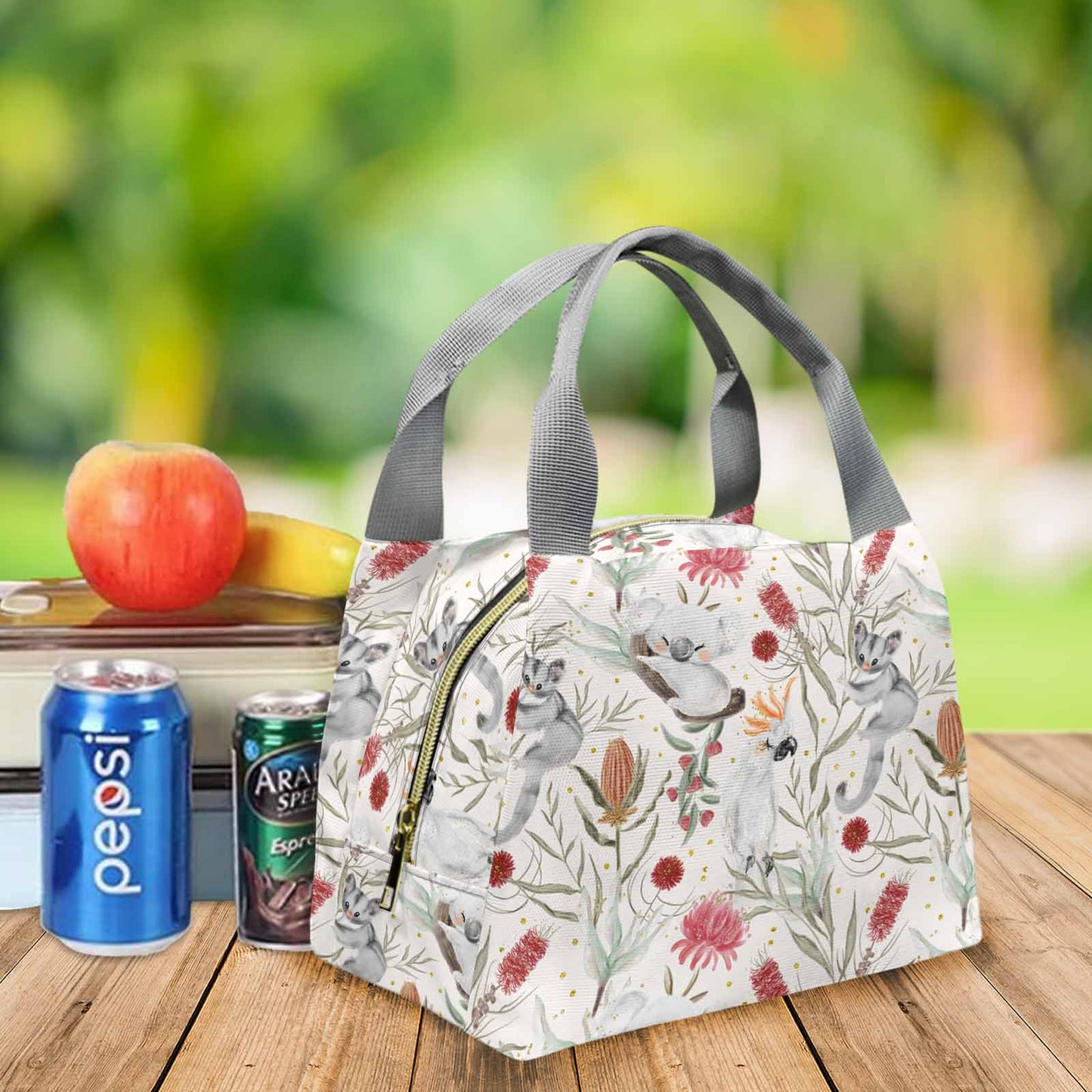 Australian Animals, Koala Cockatoo and Sugar Glider Portable Lunch Bag-Grey Handle