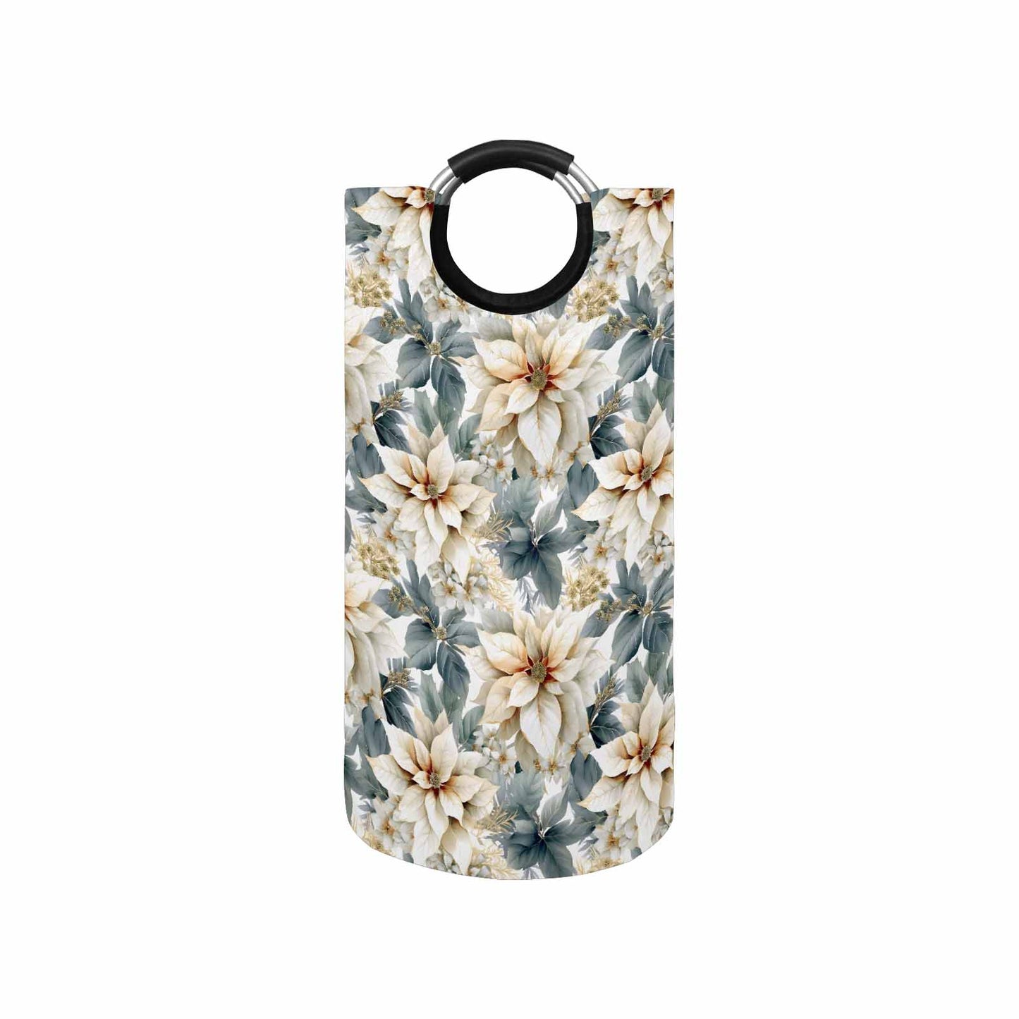 Cream Poinsettia Round Laundry Basket