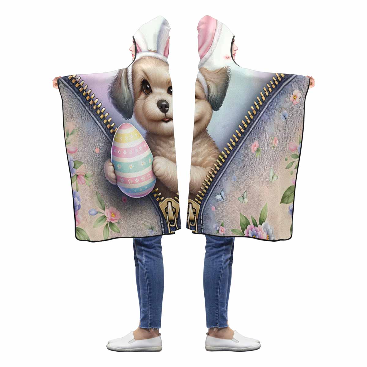 Easter Puppy Awd1310 Hooded Blanket 50"x40"