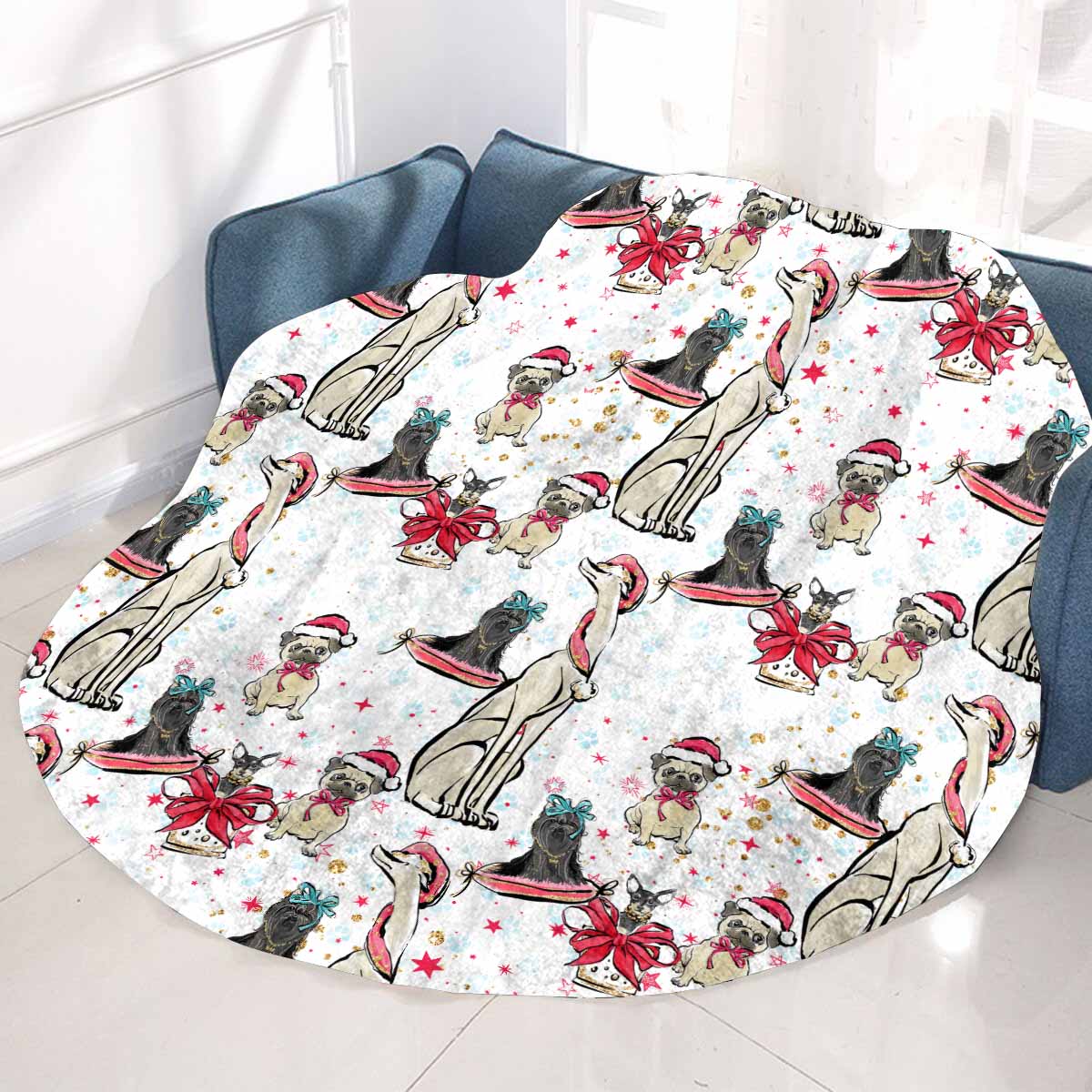 Dog Christmas Circular Micro Fleece Blanket 60"
