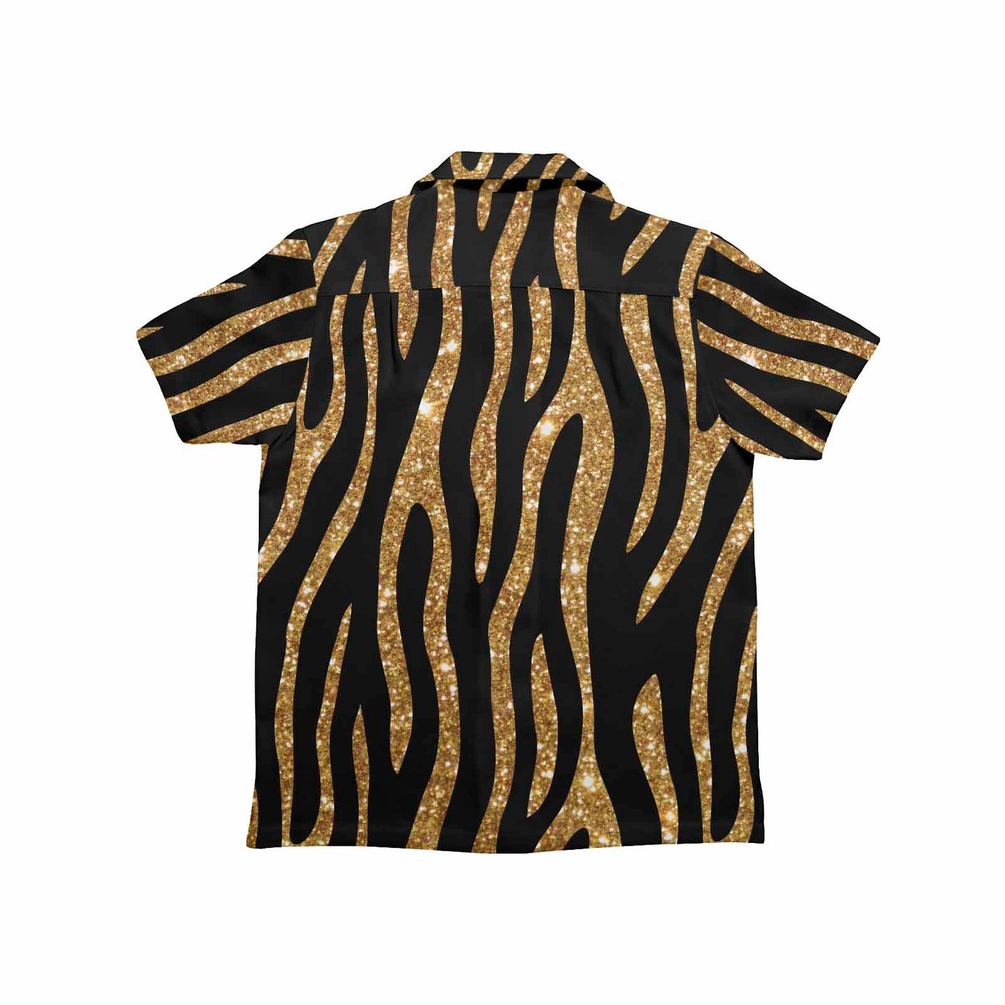 Black and Gold Glitter Leopard Print Little Boys Hawaiian Shirt