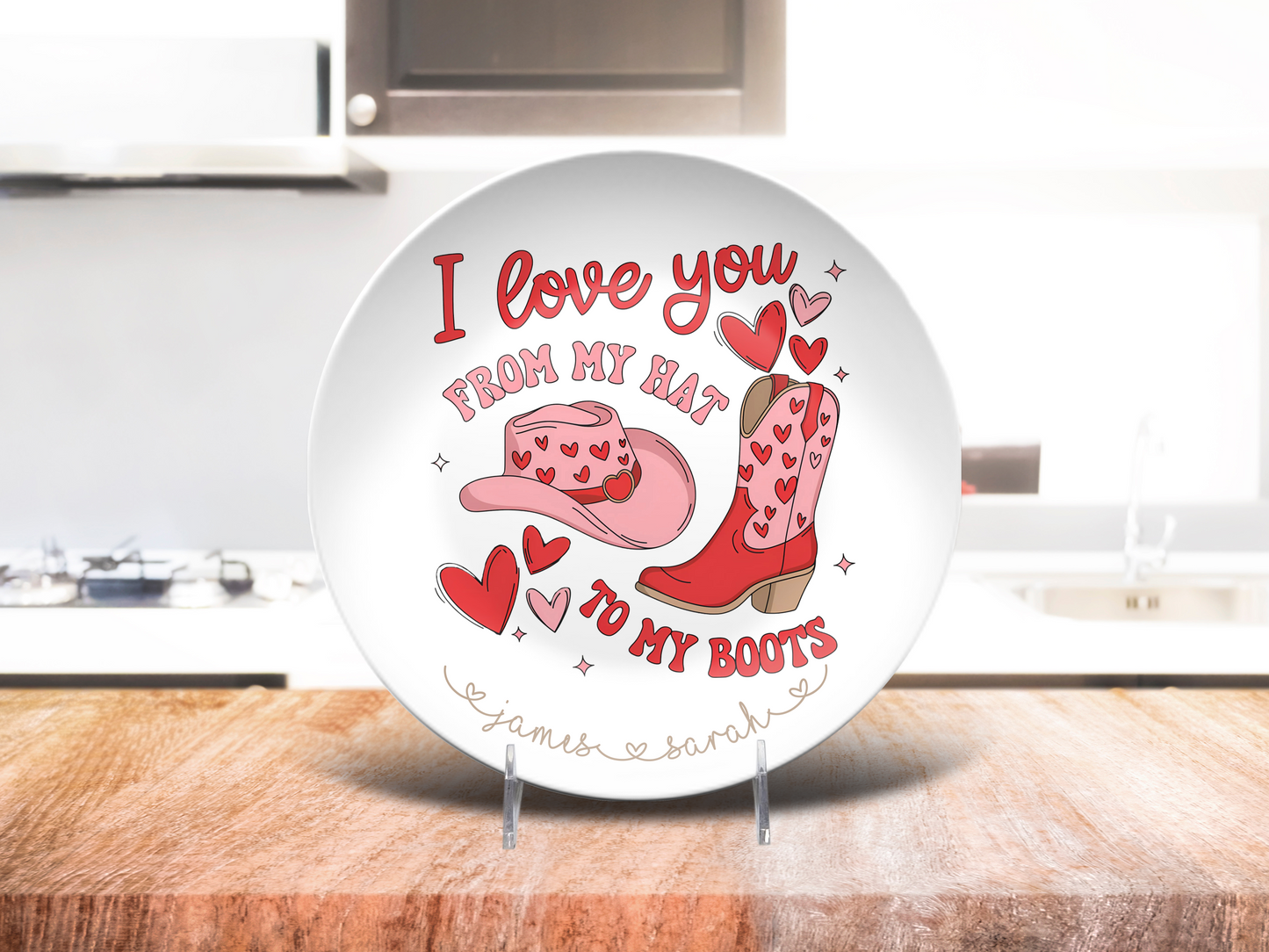 Personalized Country Plate, Romantic Gift, Custom Western Decor, Cute Cowboy Plate, Durable Kitchenware, Unbreakable Dish, Gift for Couples