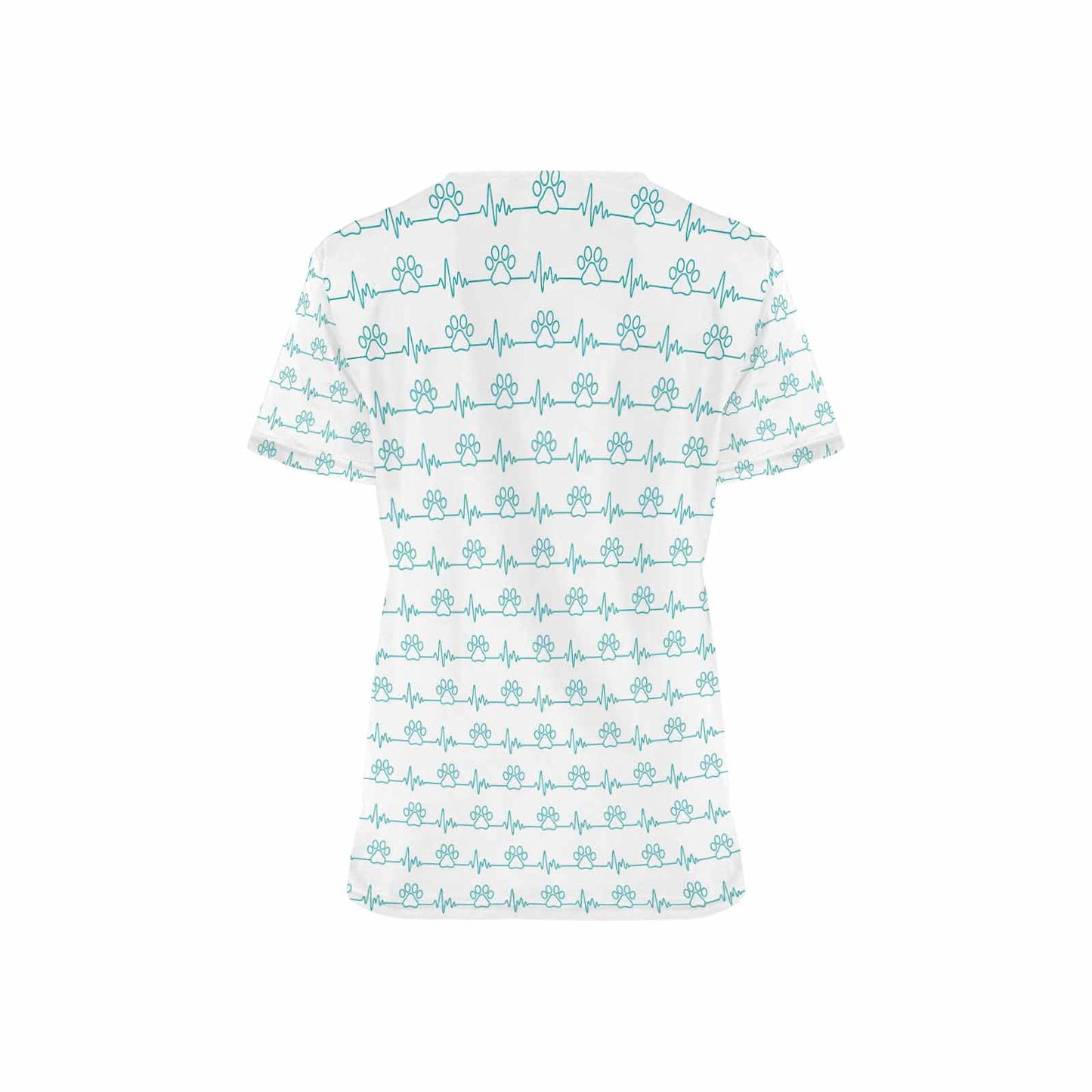 Green Dog Paw Heartbeat Women's V Neck Scrub Top Nurse Uniform with Deep Front Pockets
