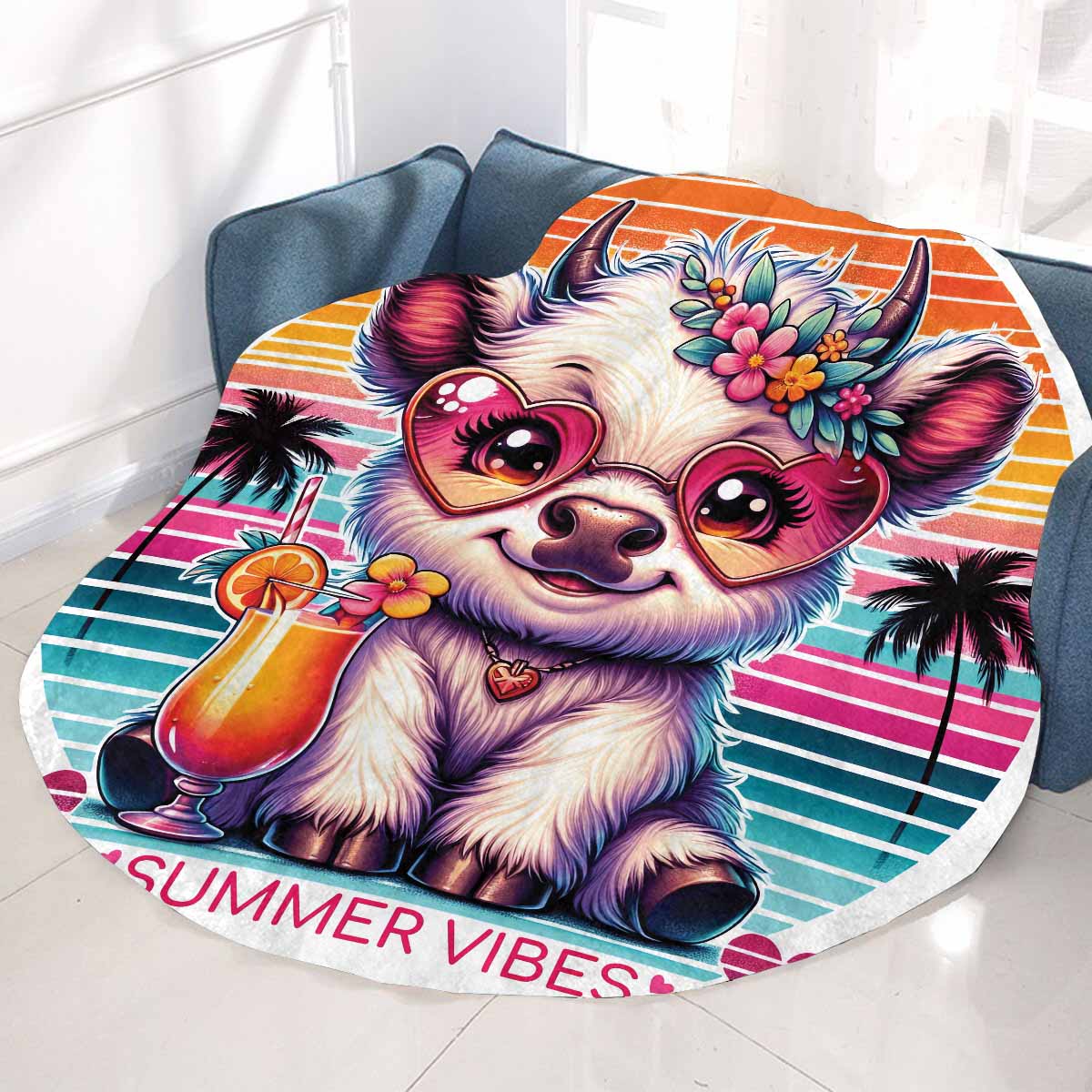 Highland Cow Awd35107 Circular Micro Fleece Blanket 47"