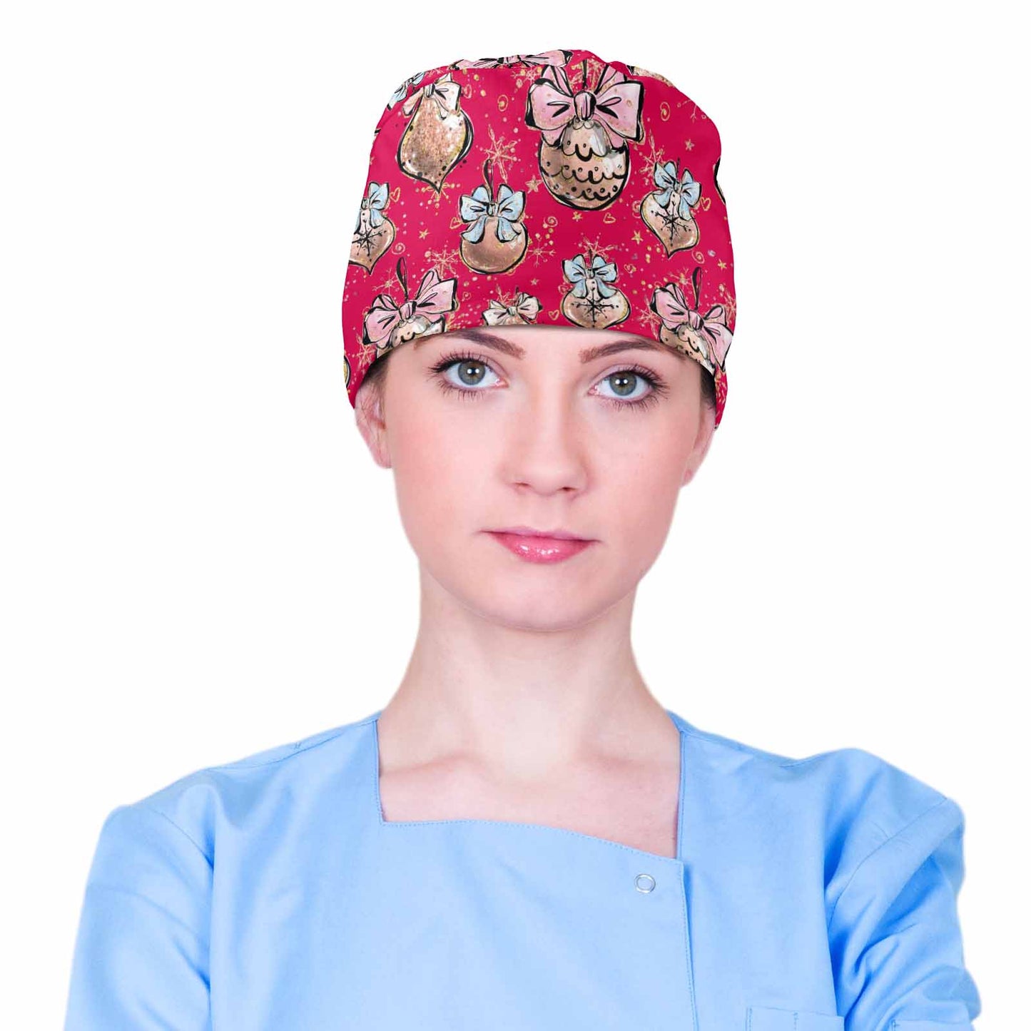 Red Christmas Baubles Scrub Cap