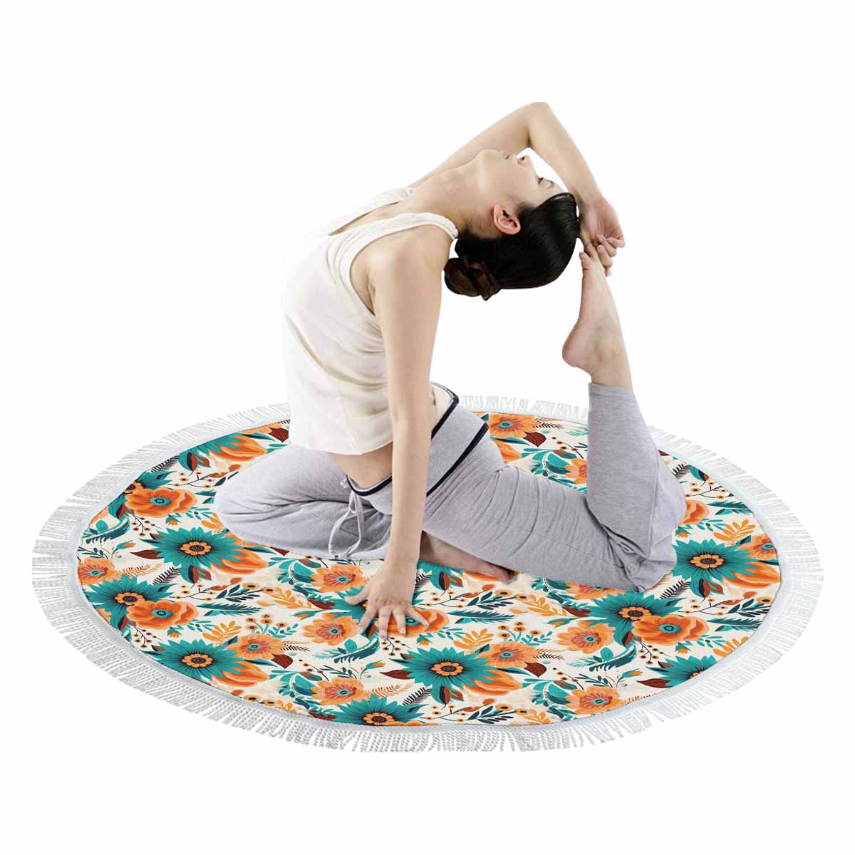 Boho Retro Floral Circular Beach Towel Shawl 59"