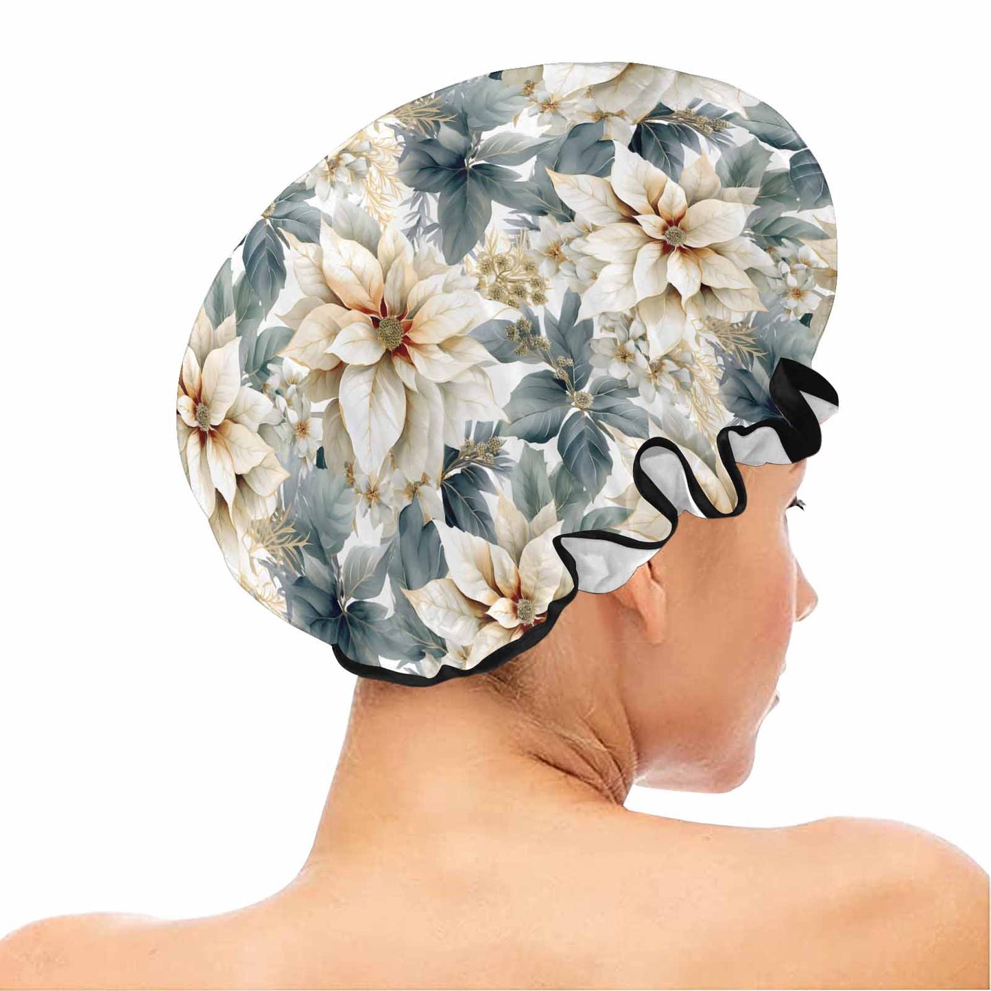 Cream Poinsettia Shower Cap