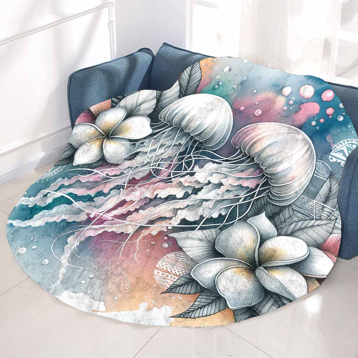 Sea_Animals_Jellyfish_Awd351100 Circular Micro Fleece Blanket 60"