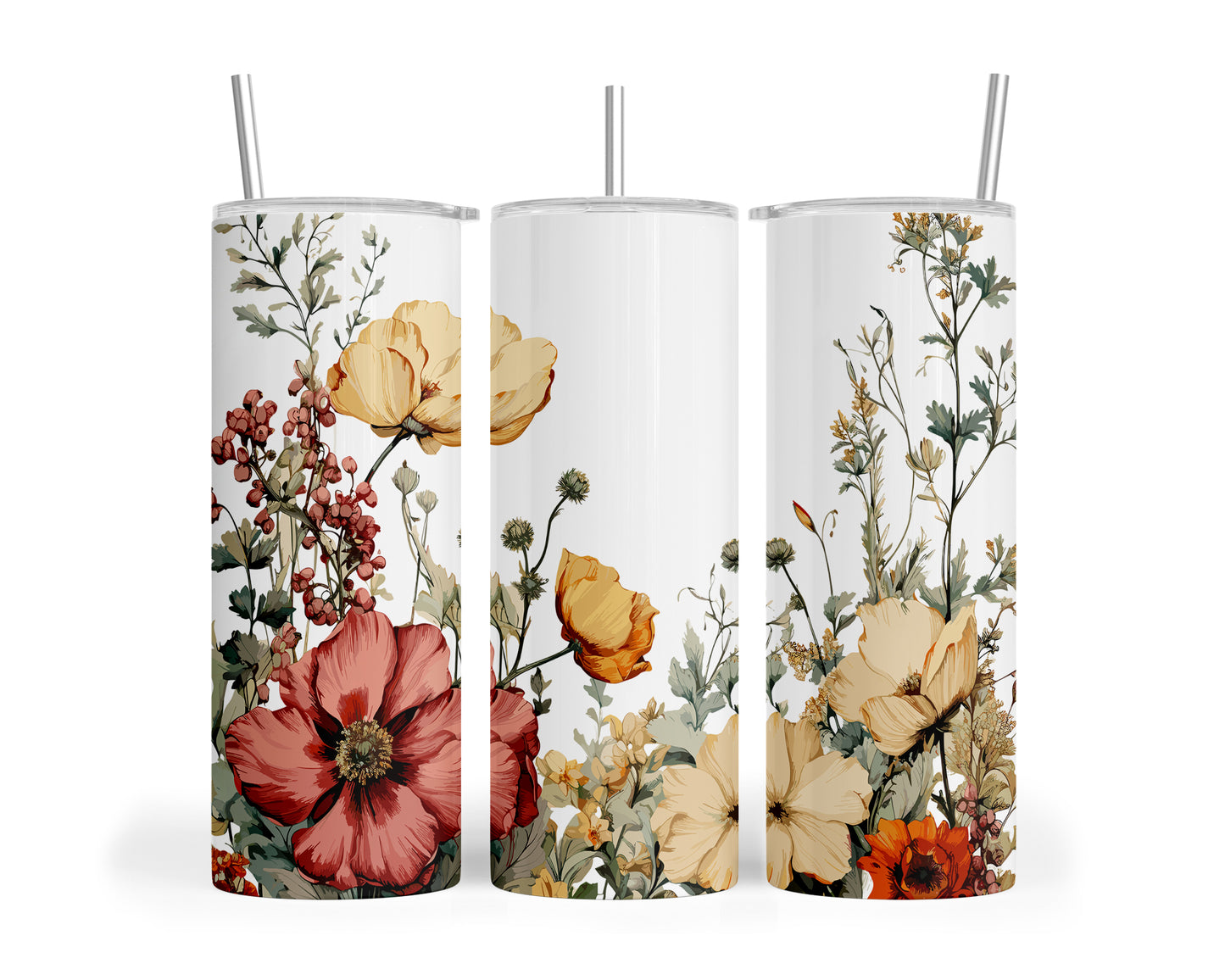 Skinny Tumbler with Straw, 20oz, Floral, awd-313