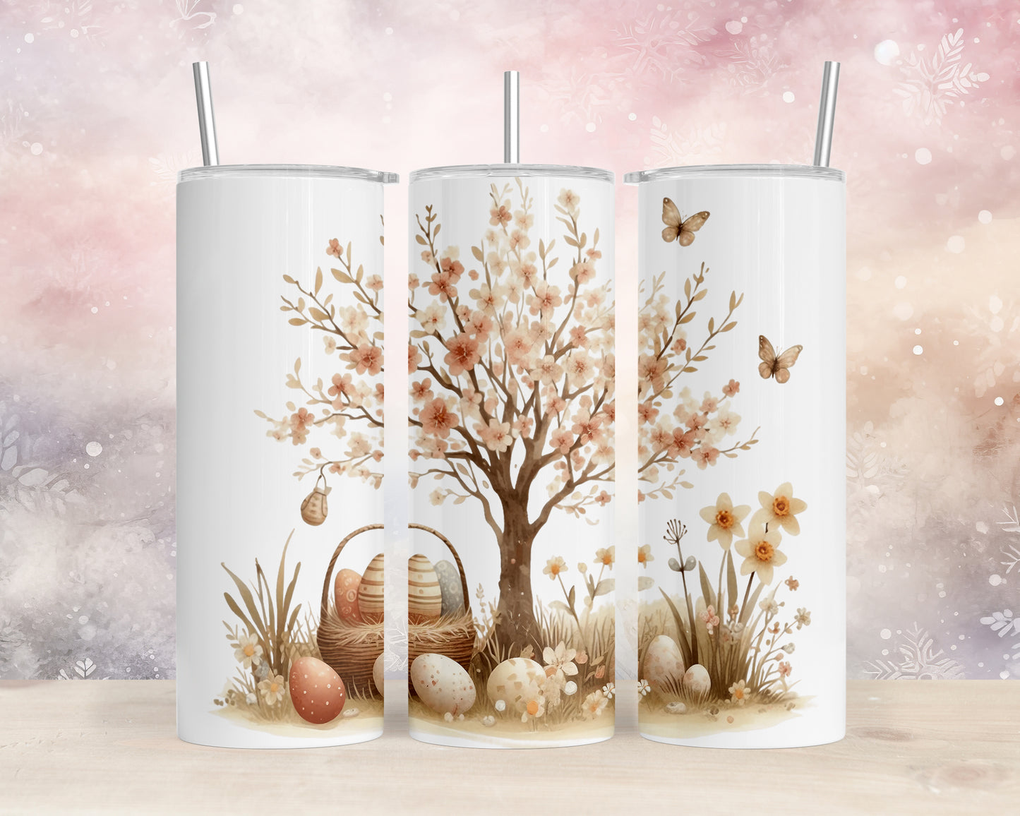 Skinny Tumbler with Straw, 20oz, Easter, Tree with Eggs, awd-1119